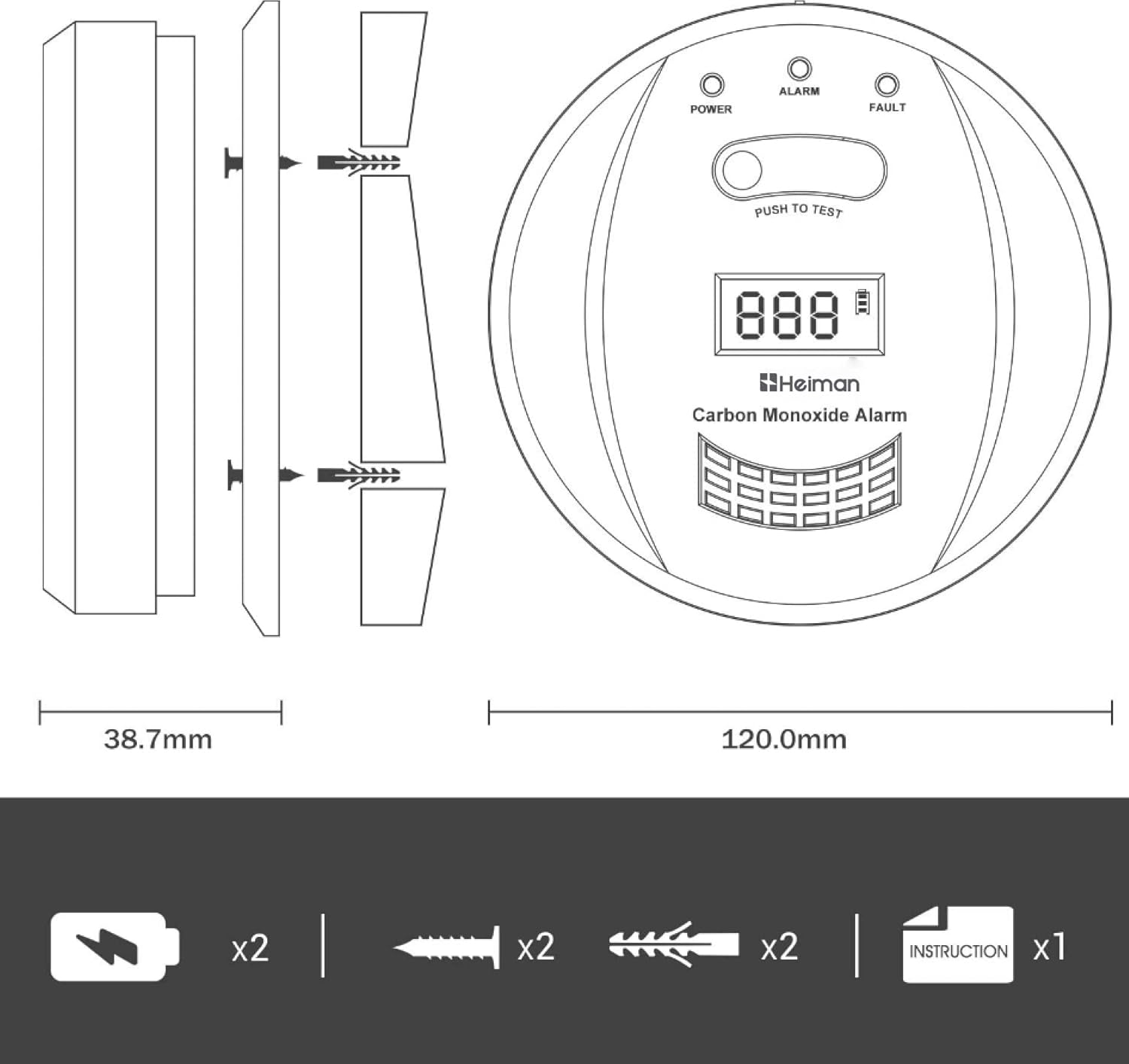 Heiman Co 723ESY Kohlenmonoxidmelder mit LCD-Display, 5 Jahre Batterielebensdauer, 10 Jahre Sensorlebensdauer, Testtaste – Bild 6