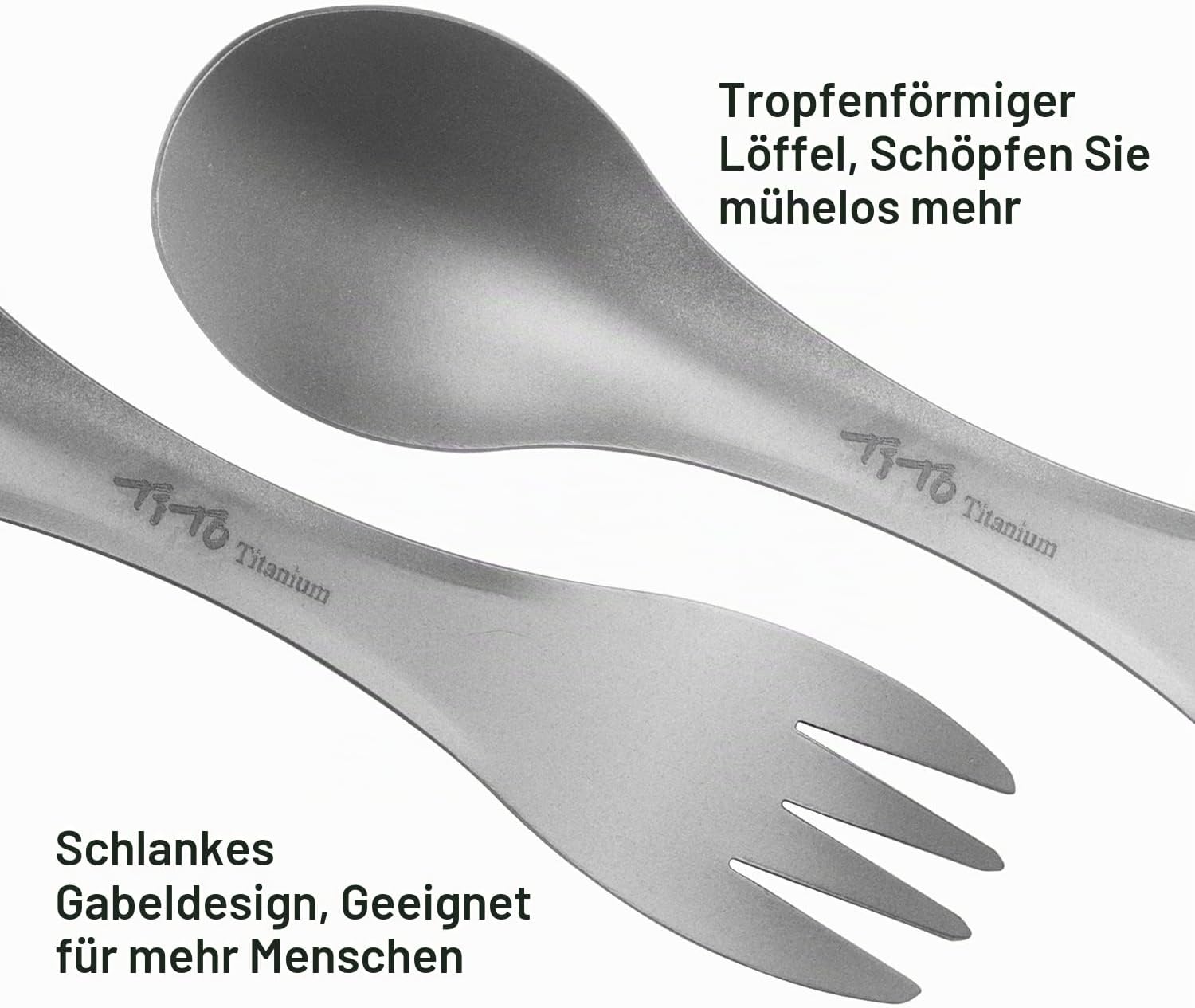 TITO Titan-Löffel mit hochfestem und ultraleichtem Titan-Göffel mit Löffel und Gabel 2-IN-1 für Outdoor-Camping und Wandern. Willkommen für anpassbares Logo – Bild 3