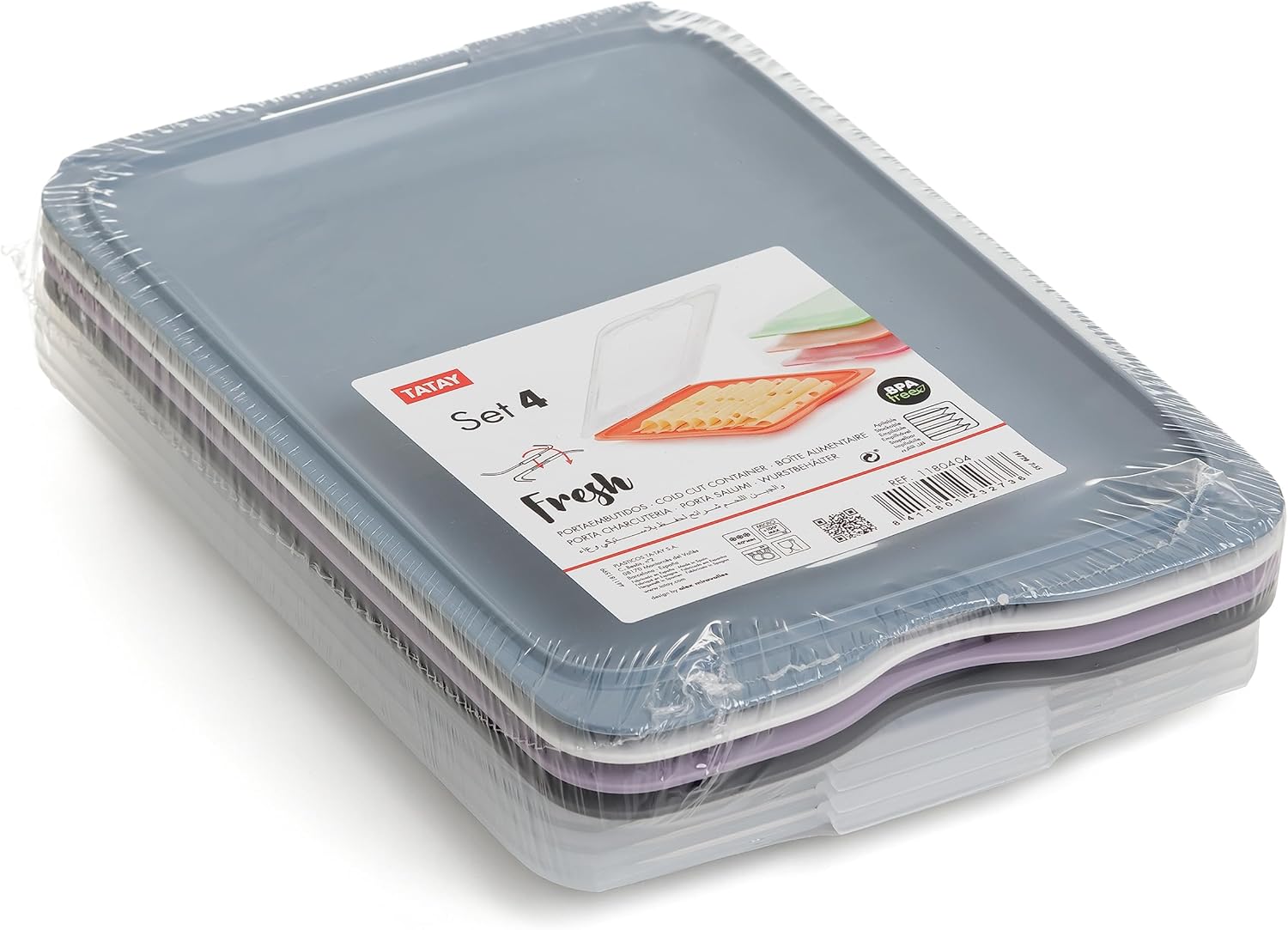 TATAY Kühlboxen für Kühlschränke, 4er-Set, Standard, Frischhaltedosen mit Deckel, stapelbar, geeignet für Gefrierschrank, Mikrowelle und Spülmaschine, BPA-frei, 17 x 3,2 x 25,2 cm, Pastellfarben – Bild 2