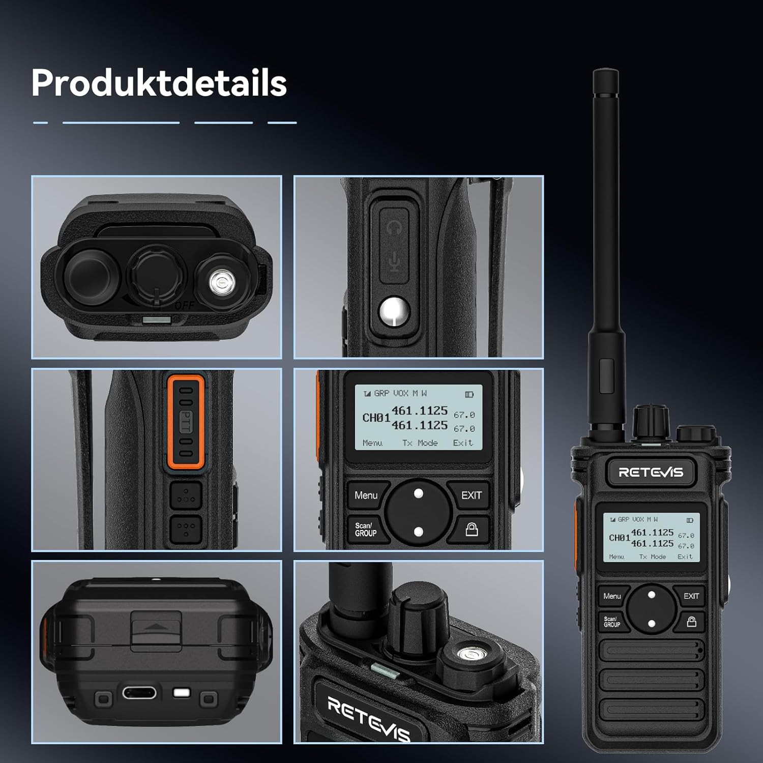 Retevis RT86S Walkie Talkies mit großer Reichweite, professionelle Funkgeräte der nächsten Generation RT86, Typ C, LCD, Gruppenruf, 2600 mAh, Handfunkgeräte für Logistik, Schulen (Schwarz, 2 Stück) – Bild 9