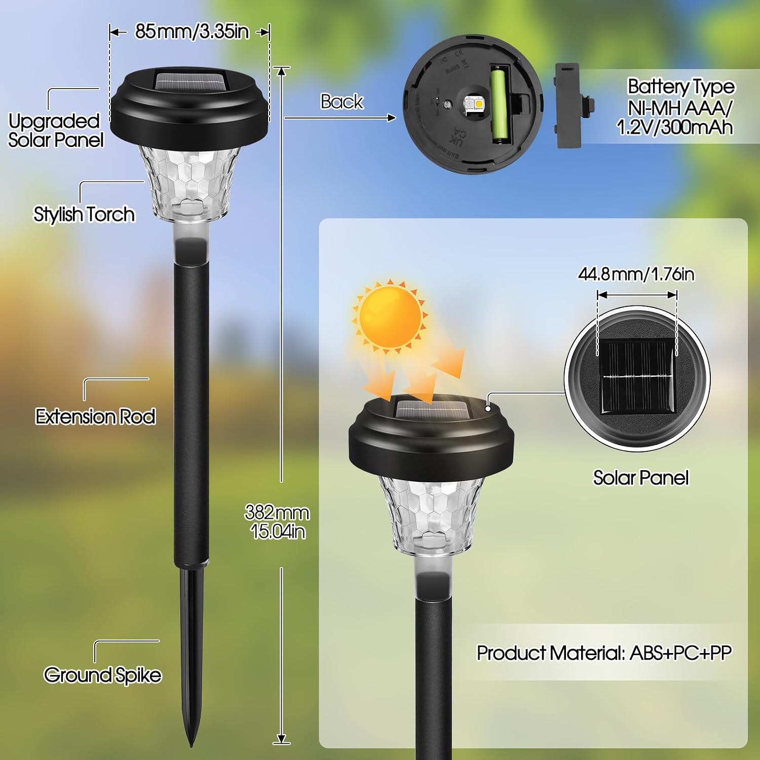 Akynite 8er-Pack Solarleuchten für den Garten im Freien, RGB-Farbwechsel und Warmweiß, IP65 wasserdichte Solarleuchten, automatisches Ein-/Ausschalten, LED-Gartenlampe, Solar-Wegeleuchten für die Gartendekoration im Freien, Hofwege – Bild 7