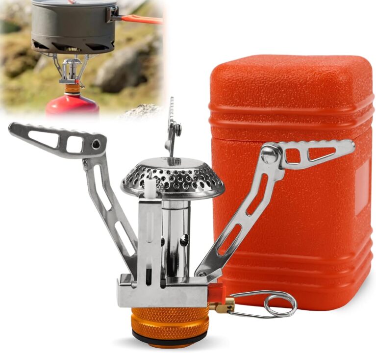Gaskocher Campingkocher Gas Campingkocher 3000W Gaskocher Ultraleichter Gasbrenner mit Tragebox für Wandern, Trekking, Camping, Picknick, Outdoor (Orange)