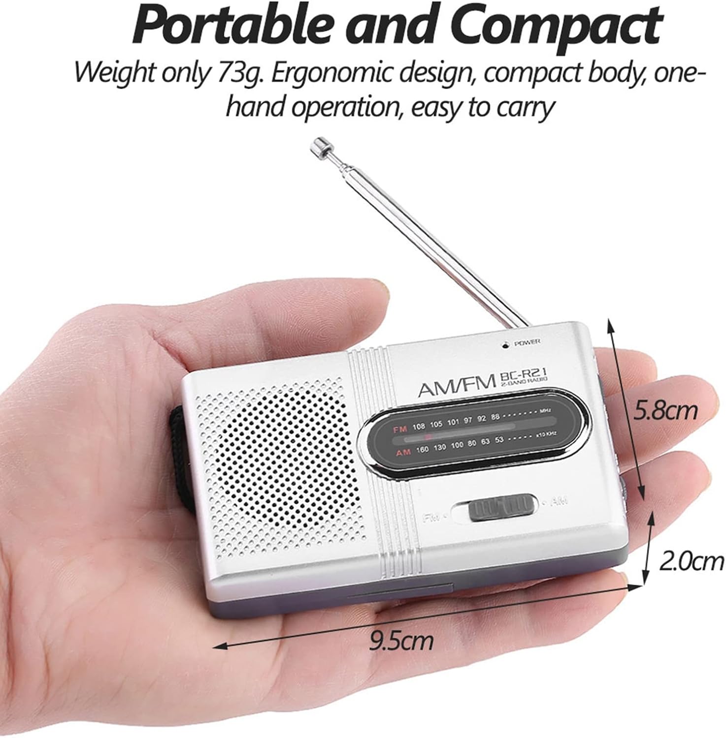 Tragbares Radio AM/FM, kleines Radio, Mini-Radio-Player, batteriebetrieben mit integriertem Lautsprecher, Kopfhöreranschluss, Radio-Player für Wandern, Camping, Outdoor-Aktivitäten – Bild 2