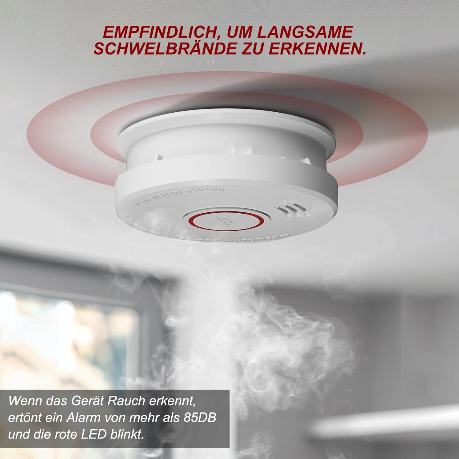 Rauchmelder Feuermelder, austauschbare 9V-Batterie für Rauchmelder, DIN EN14604 & BSI-zertifiziert, 4 Stück – Bild 4