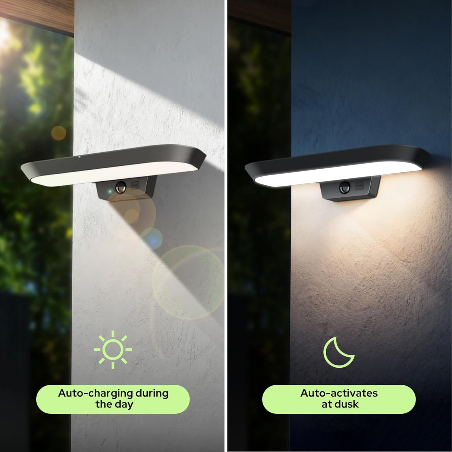 auralab Solarleuchten für den Außenbereich mit 3 Stufen Bewegungsmelder, LED Außenlampe wasserdicht, Dämmerungssensor, 4000K ovale Außenleuchte für Eingang, Vorgarten, Garage und Garten, weiß – Bild 3