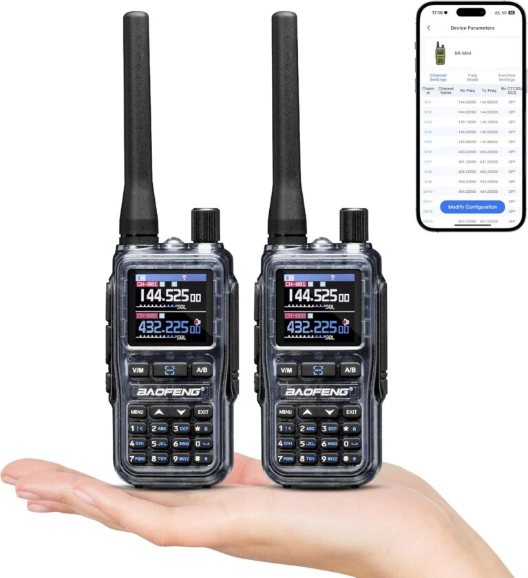 BAOFENG GT-5R Mini 5 W Dualband-Radio, VHF/UHF-Walkie-Talkie mit kabelloser App-Programmierung, 999 Kanäle, Dual PTT, Airband/FM-Empfänger, USB-C-Ladeanschluss, Taschenlampe, Phantomblau (2 Stück)