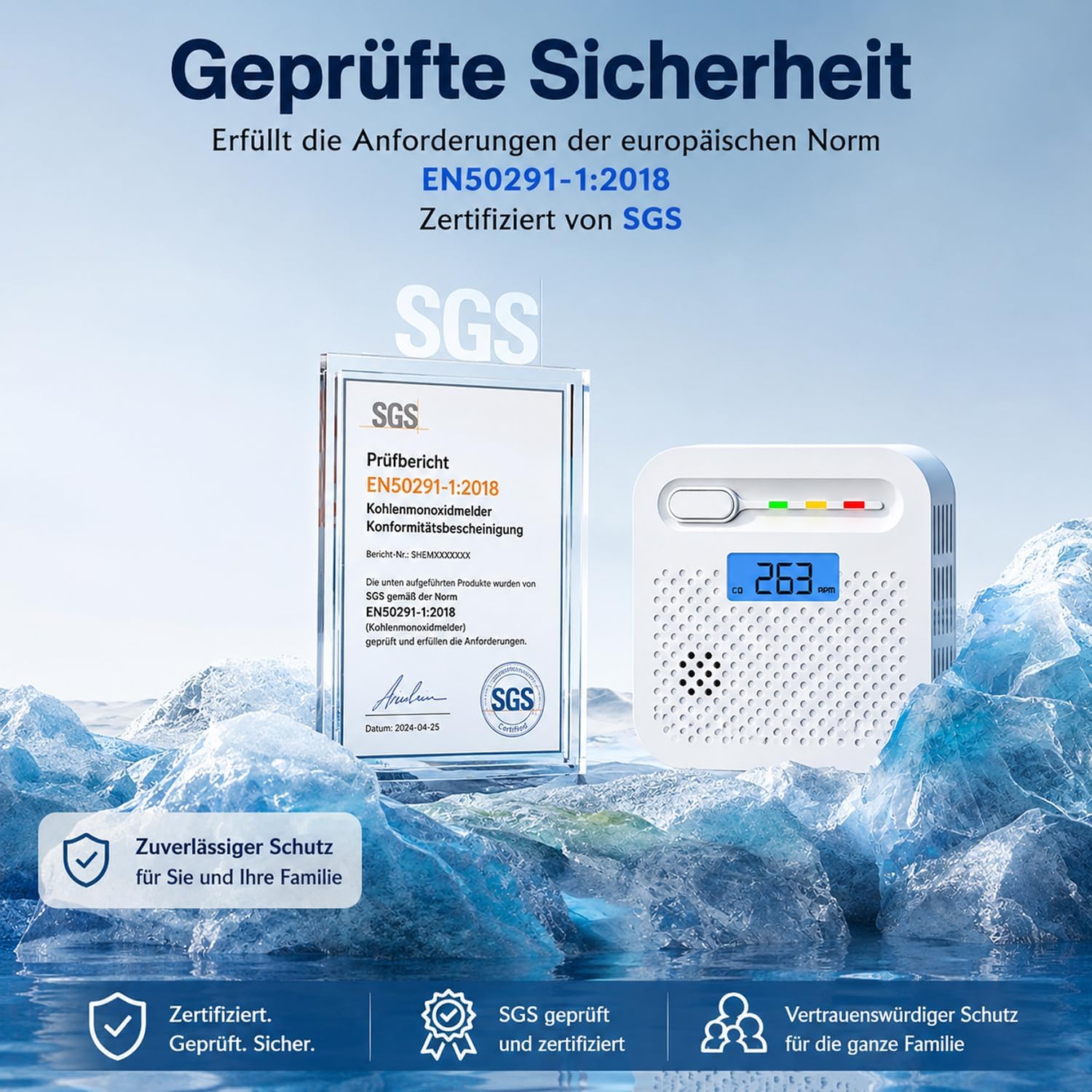 WLAN Kohlenmonoxid-Melder mit App, CO-Melder ohne Hub, Echtzeit-Benachrichtigung auf dem Handy, 10 Jahre Batterie, EN 50291 geprüft, LCD-Display, 85 dB Alarm, Kohlenmonoxid-Warnalarm für Zuhause, 1 Stück – Bild 6