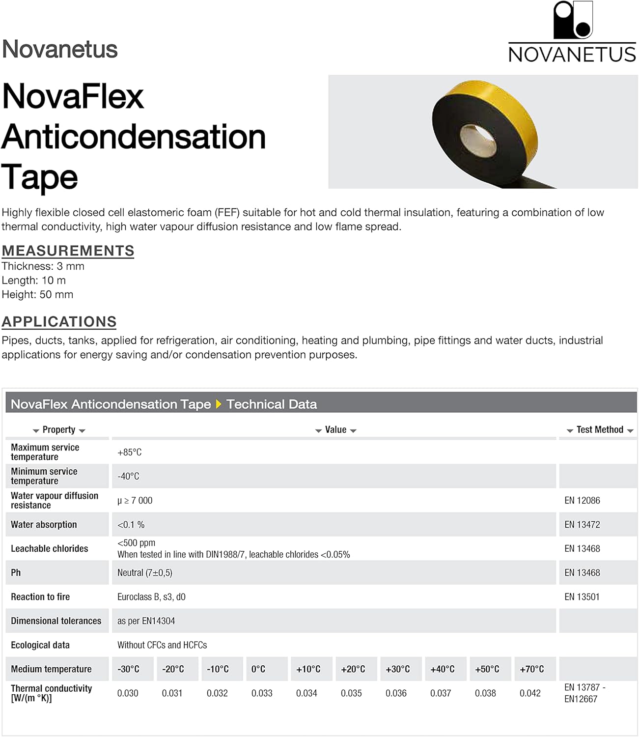 NovaFlex Gummi-Selbstklebeband 3 mm x 50 mm x 10 m, elastisches Band für Heizung, Lüftung und Klimaanlagen, Klebeband, Dichtungsband, Isolierung – Bild 3