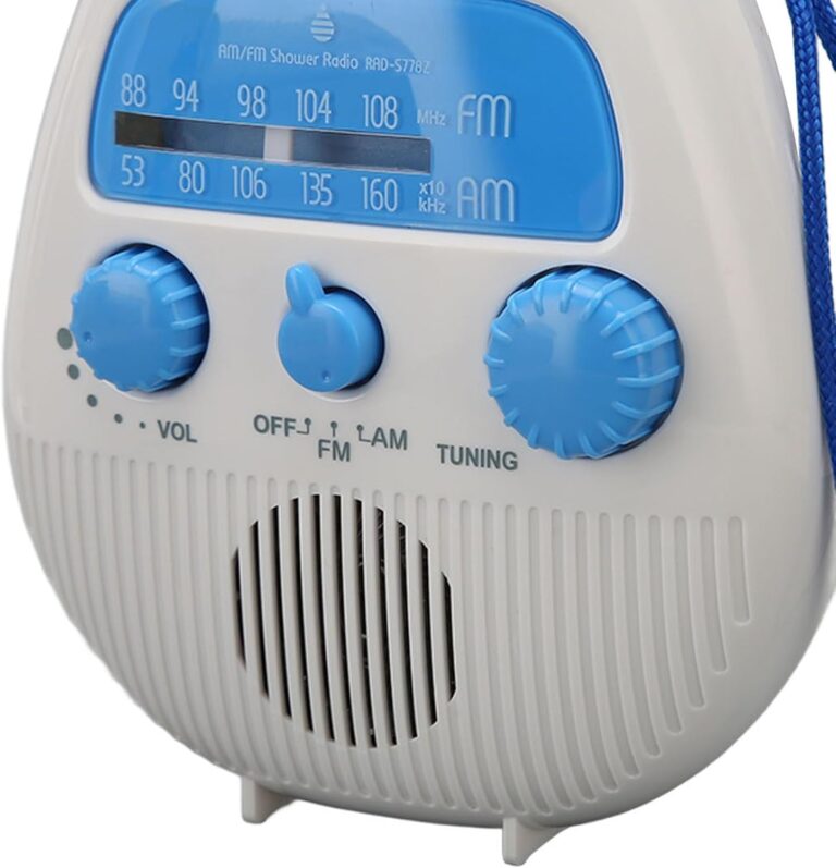 Tragbares AM-FM-Duschradio, wasserdichtes kabelloses Badezimmer-FM-Radio mit integriertem Lautsprecher, batteriebetriebenes Digitalradio mit Trageband