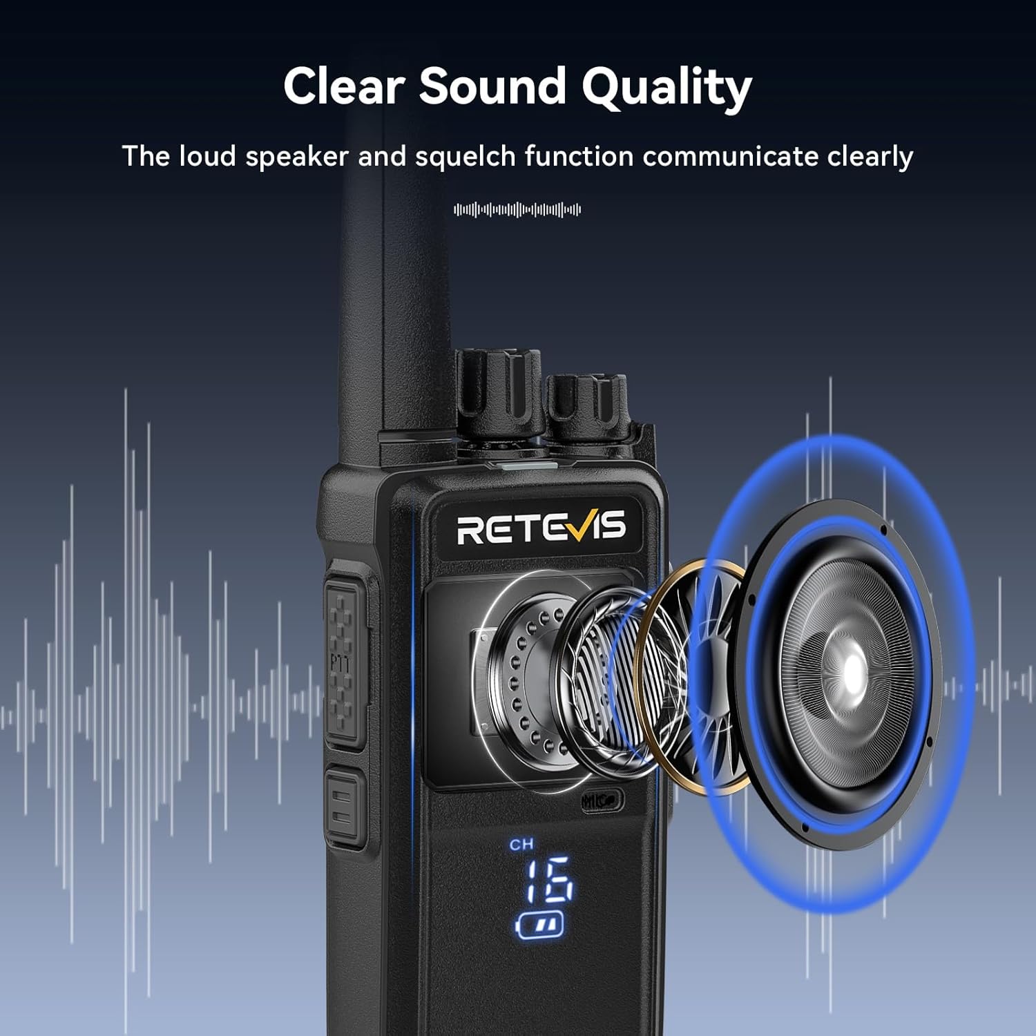 Retevis RT668H Walkie Talkie, Radio mit verstecktem Display, wiederaufladbar Typ C 1200 mAh, VOX, Geräuschunterdrückung, robust, Walki Talki für Familienfahrten, Geschenk (schwarz, 2 Stück) – Bild 7
