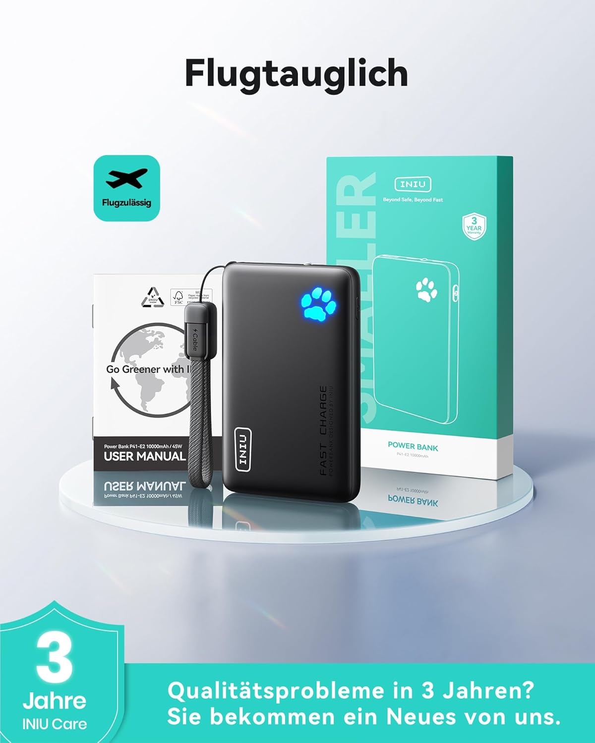 INIU Powerbank, kleine 45W Schnellladung 10000mAh Powerbank mit abnehmbarem USB-C-Kabel, geeignet für Fliegen & Reisen Essential, externe Handy-Akkus für iPhone 17 16 15 Pro, Samsung S25, Xiaomi, iPad usw – Bild 7