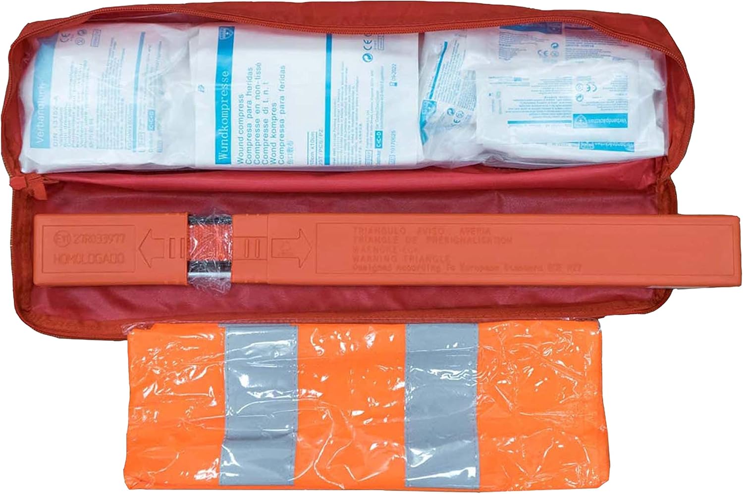 Petex Combo Bag Plus mit Klettband, Euro-Warndreieck, Bandagen und Sicherheitsweste, rot – Bild 5