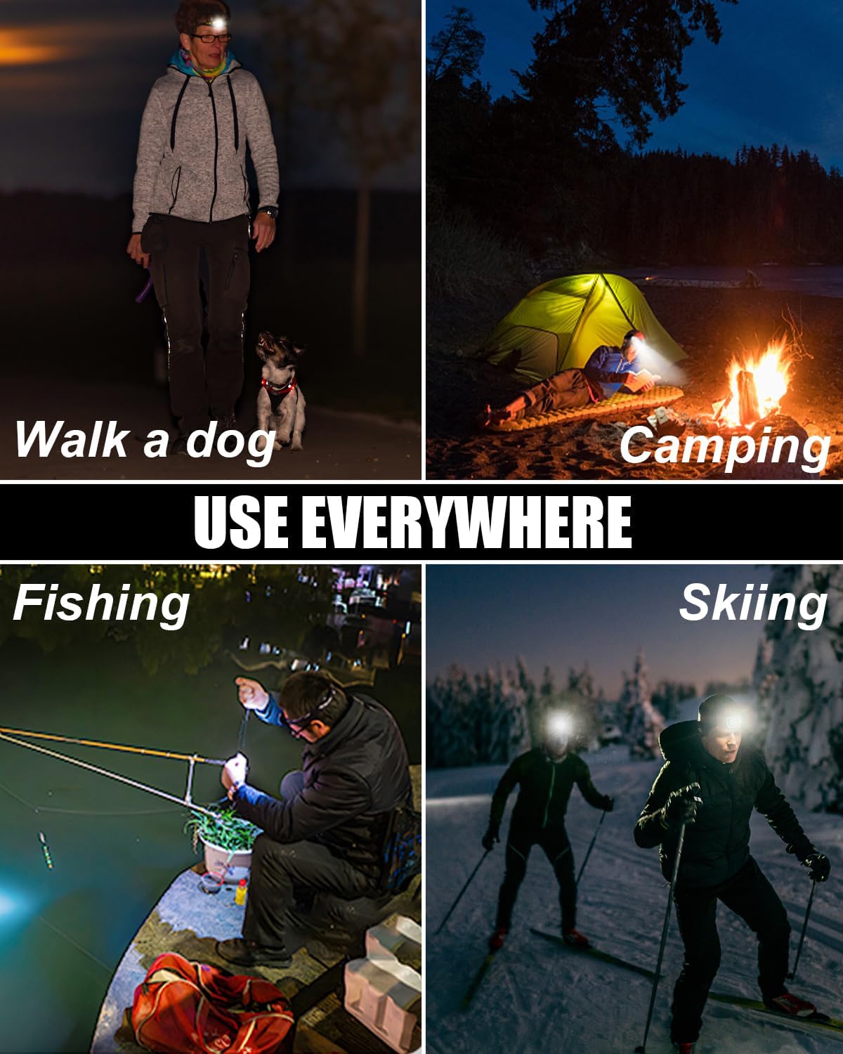 Hyted Stirnlampe, superhelle Stirnlampe, 18.000 Lumen, 8 LEDs, 8 Modi mit rotem Warnlicht, USB-Stirnlampe, wiederaufladbar, wasserdicht, perfekt für Arbeit, Outdoor, Camping, Wandern, Angeln – Bild 7