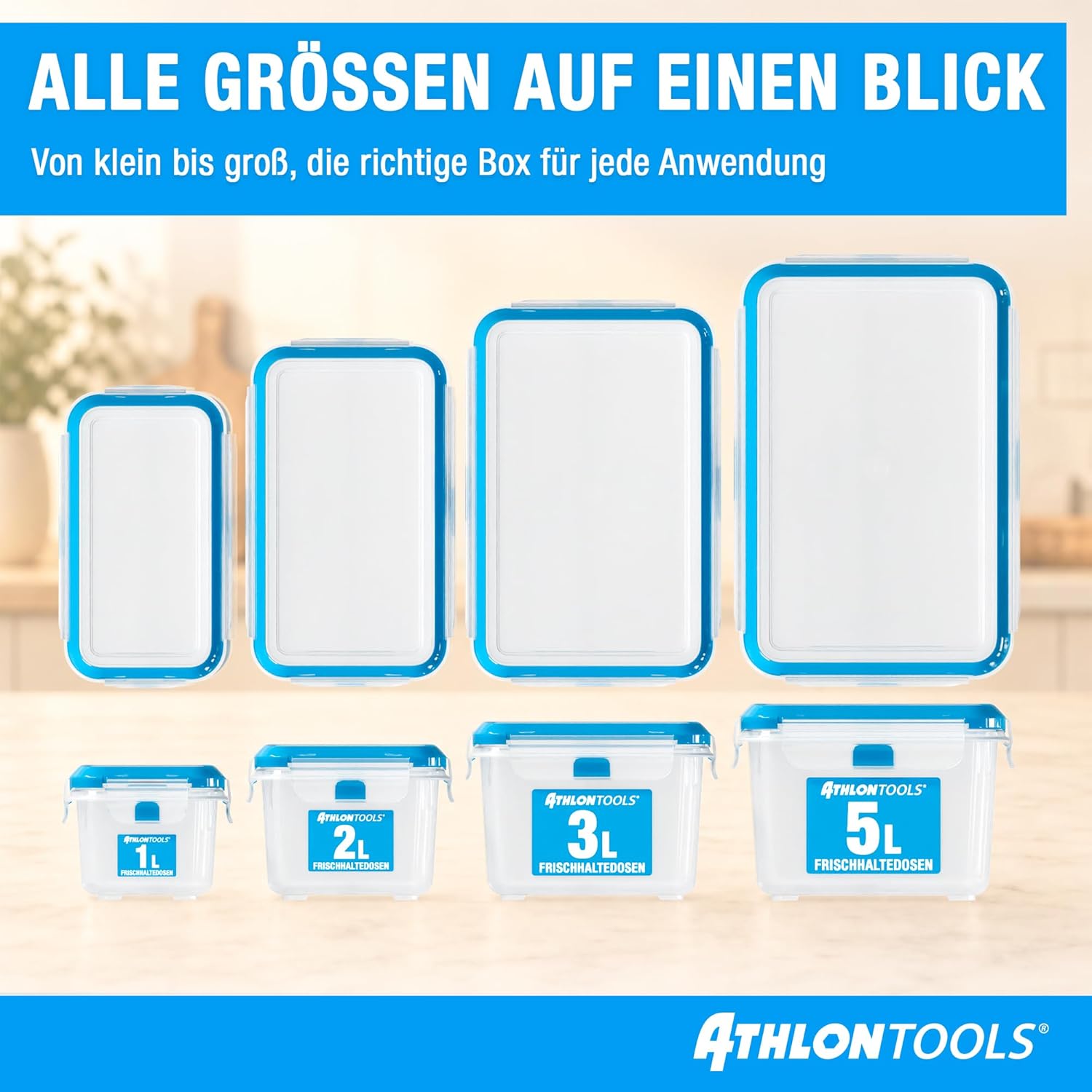 ATHLON TOOLS 2 x 5 L Frischhaltedosen-Set in Gastro-Qualität – 100 % luftdicht und auslaufsicher -40 bis +100 Grad – für alle Lebensmittel – BPA-frei – Vorratsdosen für den Kühlschrank (hergestellt in der EU) – Bild 7