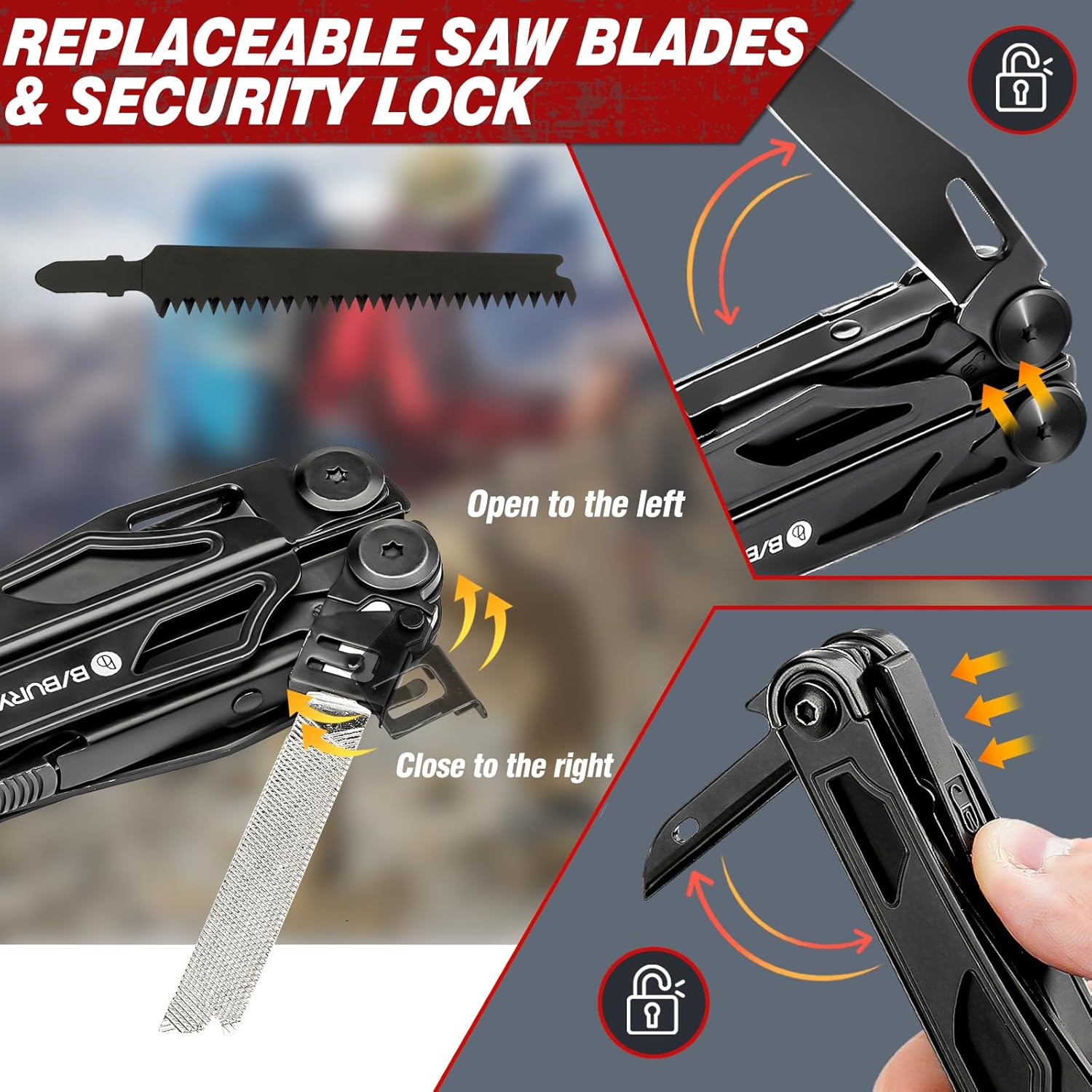 BIBURY 16-in-1-Multitool, faltbare Zange mit verbesserter Schere und Schraubendreher, mit Nylontasche, ideal für Outdoor, Wandern, Heimwerken, Reparaturen, Geschenk für Väter und Männer – Bild 4