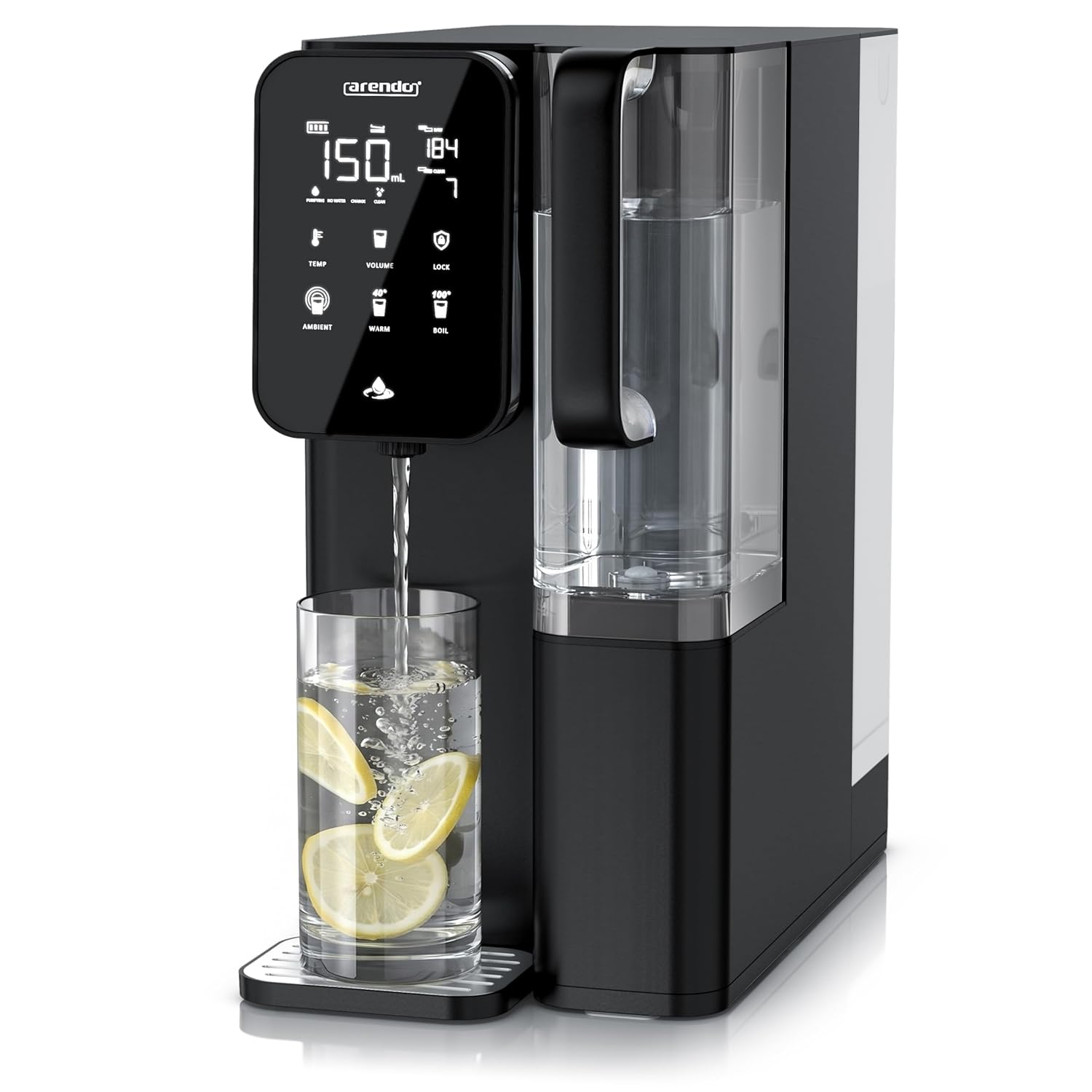 Arendo – Premium-Osmose-System – 99,99 % reines Trinkwasser – 7-stufiges Filtersystem (5+2) – Umkehrosmose/Wasserfilter – keine Installation – Aufsatzgerät – Heißwasserspender 40 °C – 100 °C – TDS