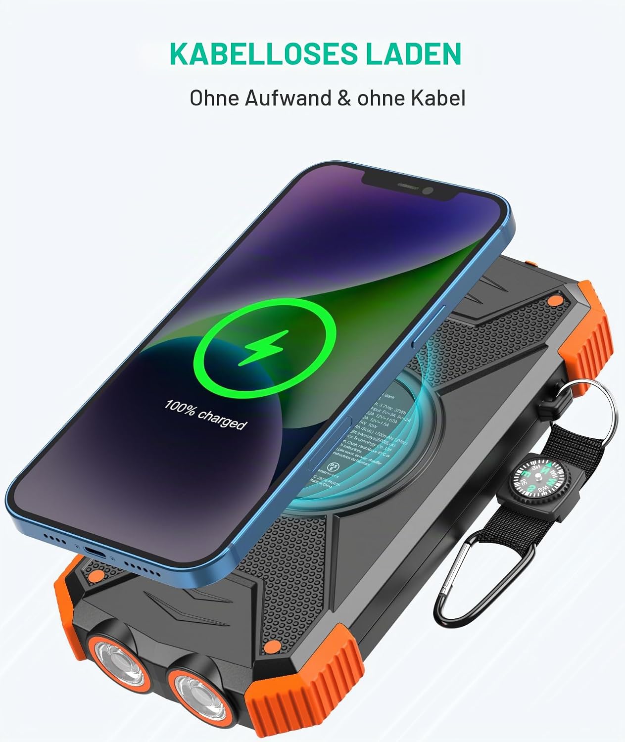 BLAVOR Solar Powerbank Solarladegerät 10000 mAh, PD 20 W Schnellladung Tragbare USB C Powerbank mit Solarpanel, kabelloses Schnellladen, Camping-Akku, Solarladegeräte für Mobiltelefon mit Taschenlampe – Bild 4