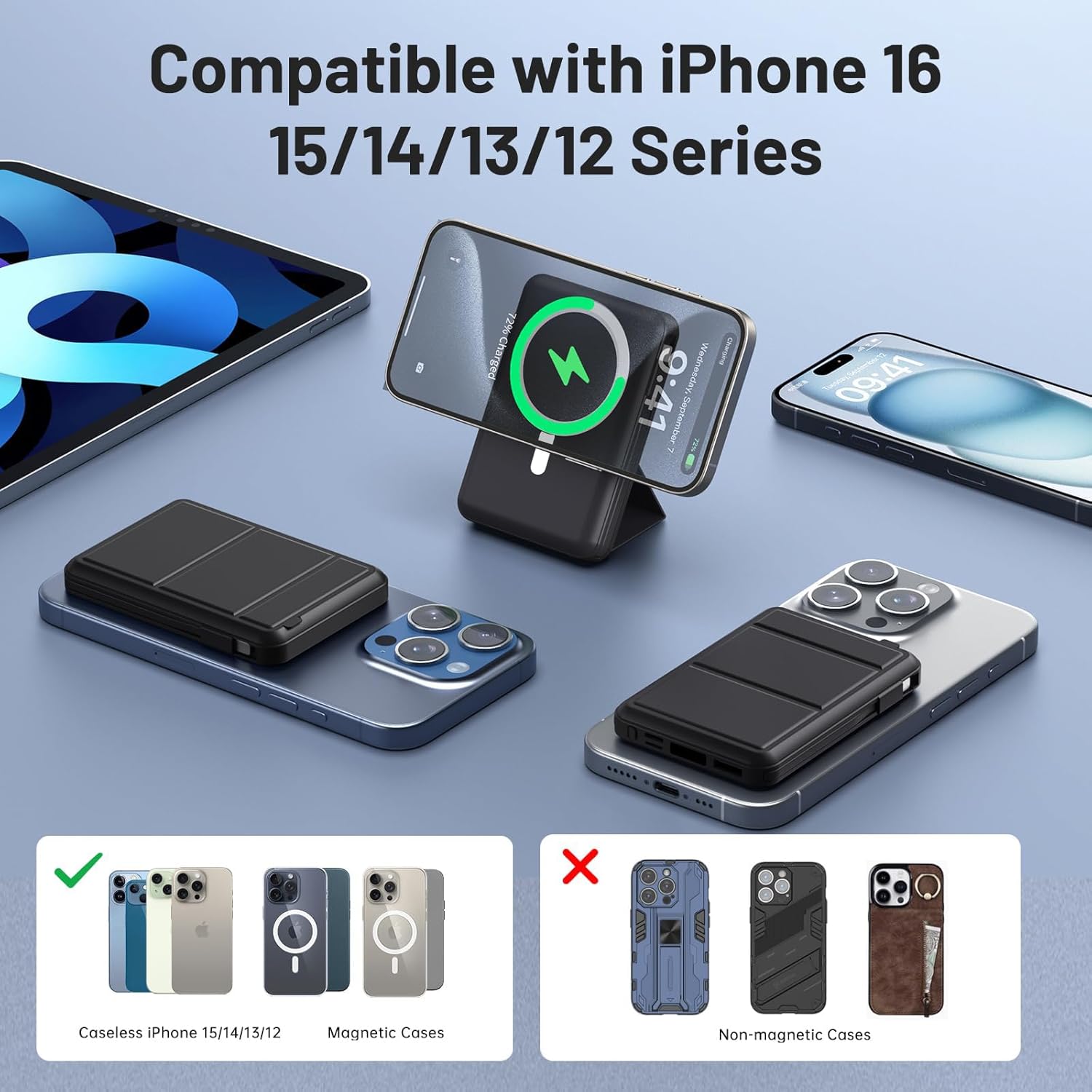 Azmuth Powerbank, für Magsafe Powerbank iPhone 10000 mAh, magnetische Powerbank, kabelloses Schnellladen mit LED-Anzeige, tragbares Ladegerät, Akkupack für iPhone 17/16/15/14/13/12/Pro/Pro Max – Bild 3