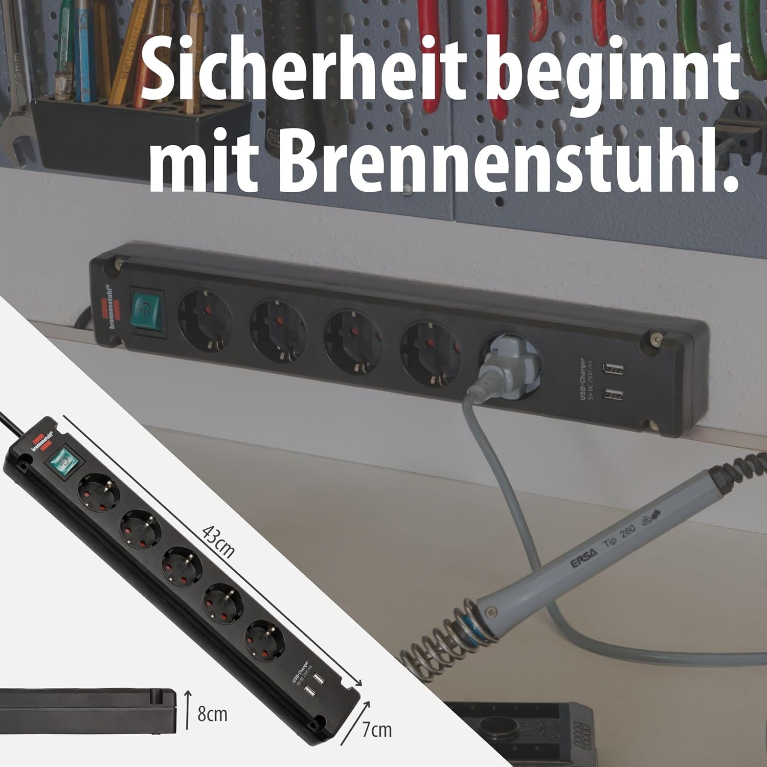 Brennenstuhl Bremounta Steckdosenleiste, 5-fach Steckdosenleiste mit USB-Ladefunktion (Mehrfachsteckdose mit 90-Grad-Steckdosen, Steckerleiste mit Montagemöglichkeit und 3 m Kabel), schwarz | Mehrfachsteckdose mit 90-Grad-Steckdosen, Steckdosenleiste mit Schalter, Montagemöglichkeit und 3 m Kabel, schwarz – Bild 7