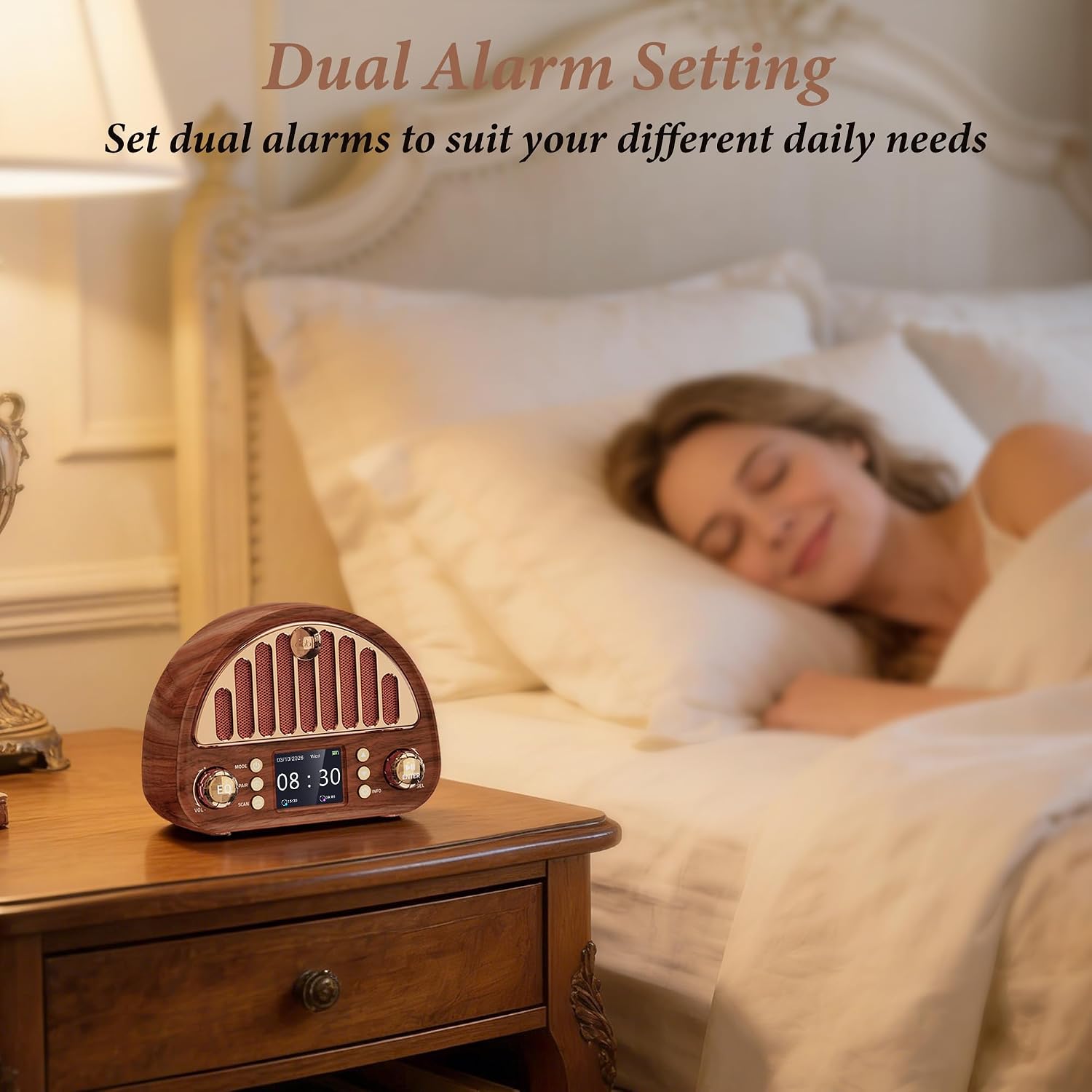 Mesqool Tragbares DAB+/UKW-Radio, Retro-Radio mit Bluetooth 5.0, Nostalgie-Radio klein mit 3000 mAh Akku und Farbdisplay, EQ-Soundeffekt, 80 Voreinstellungen, TF/AUX-Anschluss, Doppelwecker – Bild 7