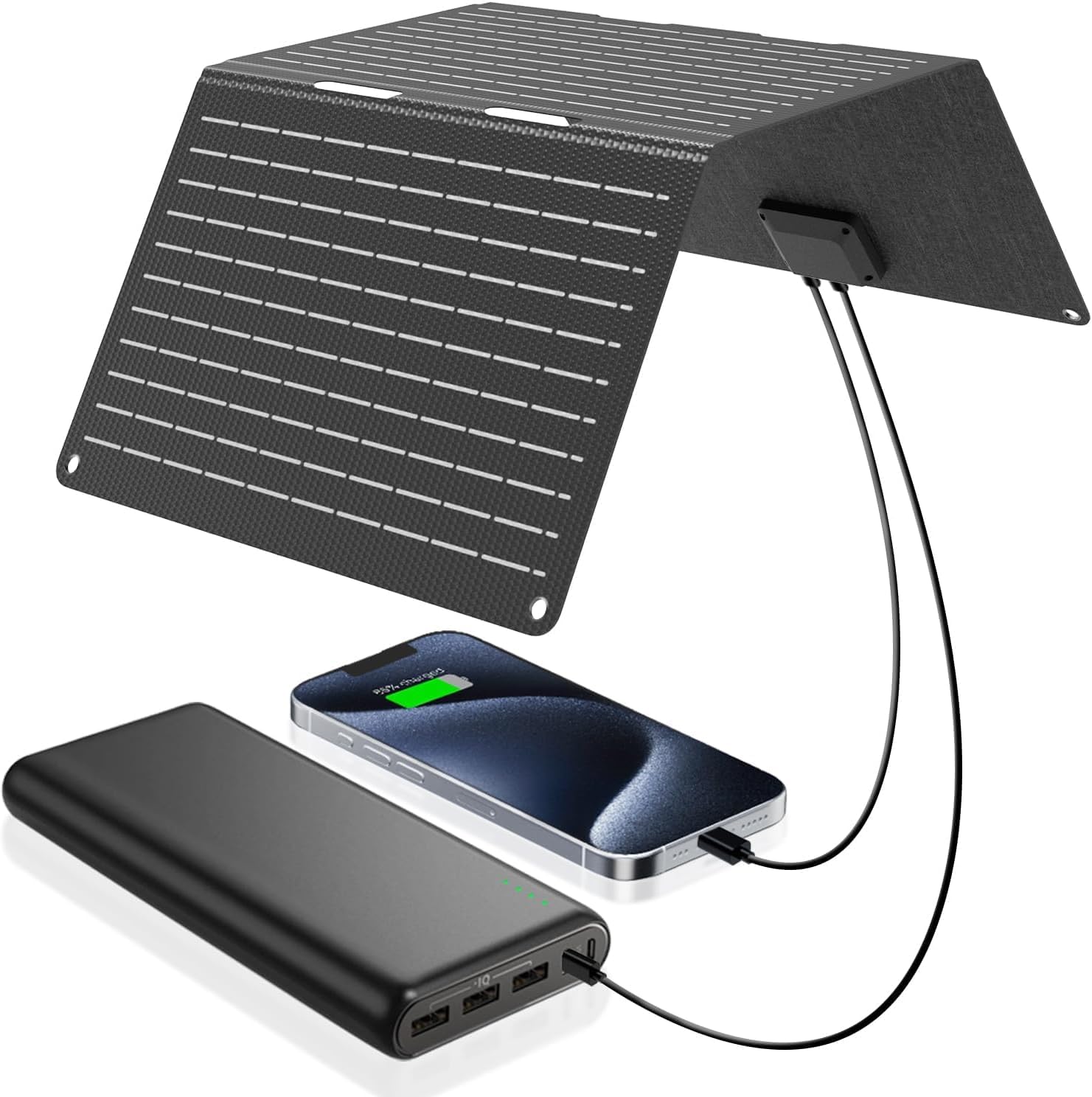 Solarpanel faltbar 30 W Solar-Handy-Ladegerät mit USB-A USB-C wasserdicht | Solarpanel USB C für Camping, Wandern, Rucksackreisen, Solar-Handy-Ladegerät, kompatibel mit iPhone, Samsung, LG, Google