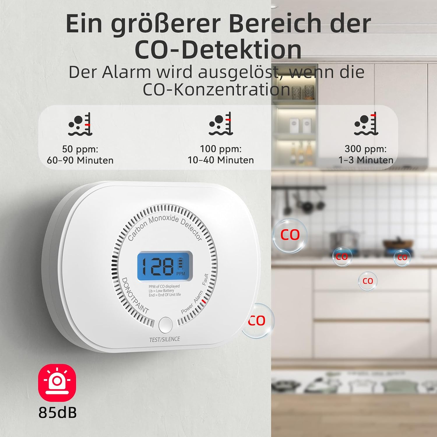 CPVAN Kohlenmonoxidmelder, vernetzter CO-Detektor mit digitalem LCD-Display, Modell: FSI-3003, EN 50291 zertifiziert, Verbindung mit CPVAN CP-SD01(FSI-3001), FSI-3002, FSI-3003 – Bild 5