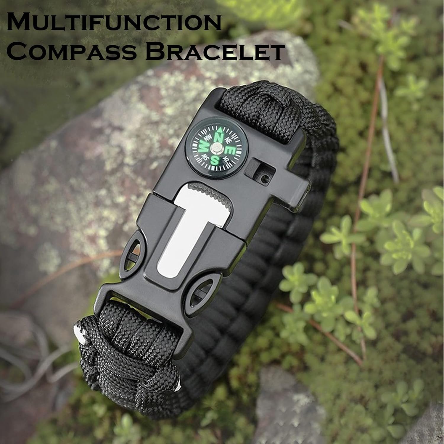 Flintronic Paracord Survival Armband Kit, Überlebensarmband Set, Feuerstarter aus Feuerstein und Stahl+100-dB-Pfeife+Basiskompass+Mini-Säge+Wasserdichtes Paracord in Militärqualität – Bild 5