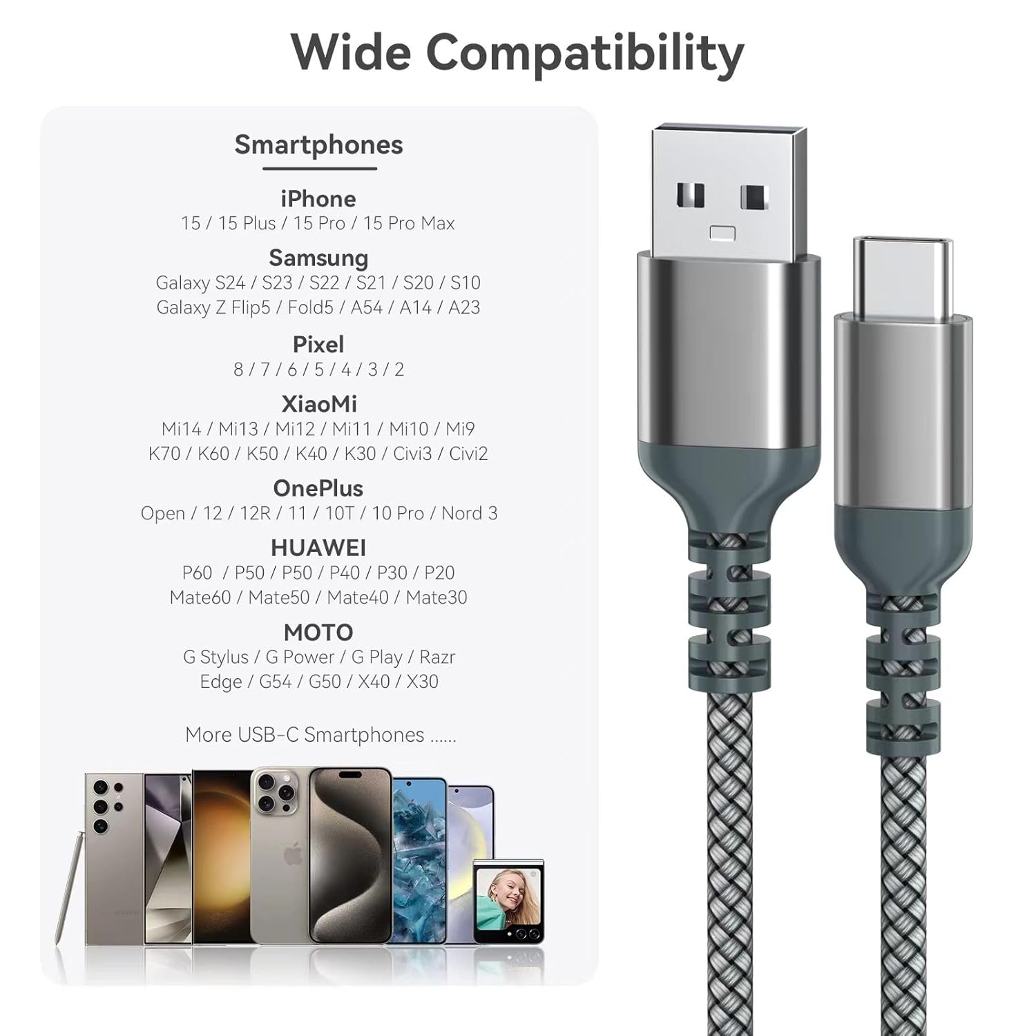 USB-auf-USB-C-Kabel, CarPlay-Autokabel, Typ-C-Schnellladekabel für iPhone 16/16 Pro Max, 15 Pro, 15 Plus, iPad, Samsung Galaxy und andere Geräte mit Typ-C-Anschluss (2, 1,2 m) – Bild 7