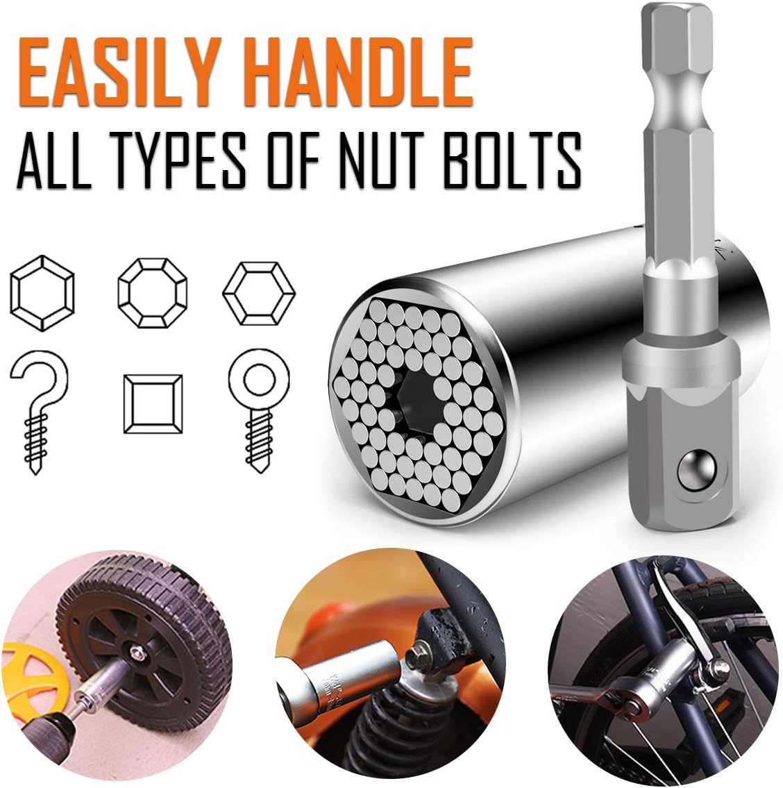 Biib Universal-Steckschlüssel (7–19 mm) – Gadgets für Männer, multifunktionales Universal-Nuss-PowerGrip-Set, Vatertagsgeschenk, Werkzeuggeschenk für Männer, Heimwerker, Vater, Ehemann, Freund – Bild 4