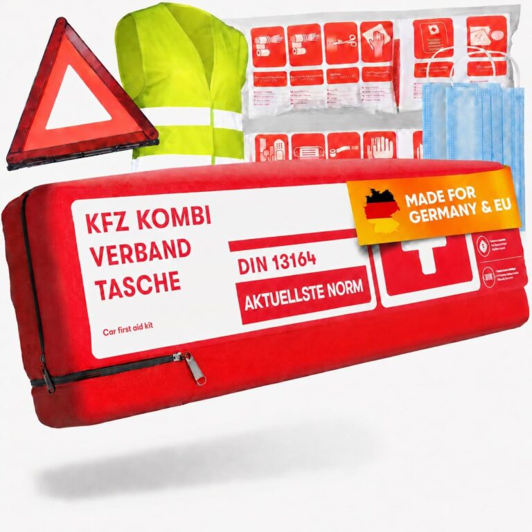 PURAHELP Auto-Kombitasche mit Lüftungstuch (DIN 13164) – Verbandskasten Auto mit Warndreieck & Warnweste – Auto-Verbandskasten StVO konform für 2026 – Verbandskasten Auto