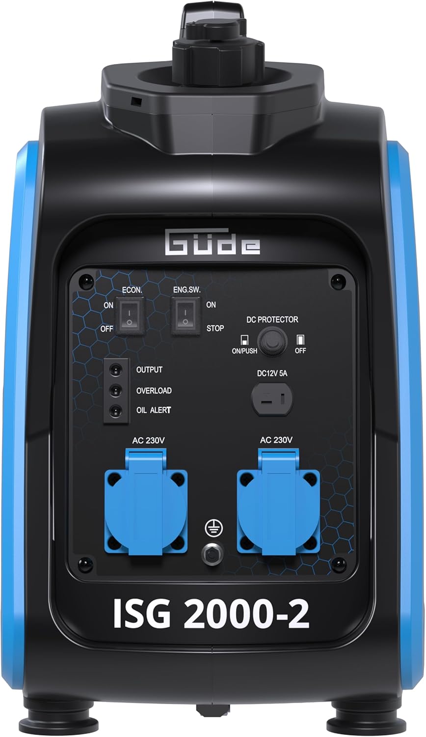 Güde Inverter-Stromerzeuger ISG 2000-2 (4-Takt-OHV-Benzinmotor, 2,11/2,86 (kW/PS), max. 2000 W, 2x 230 V, Laufzeit bis zu 5,9 h, Tankinhalt 4,1 l, Überlastschutz, Eco-Funktion, Antivibrationsfüße) – Bild 2