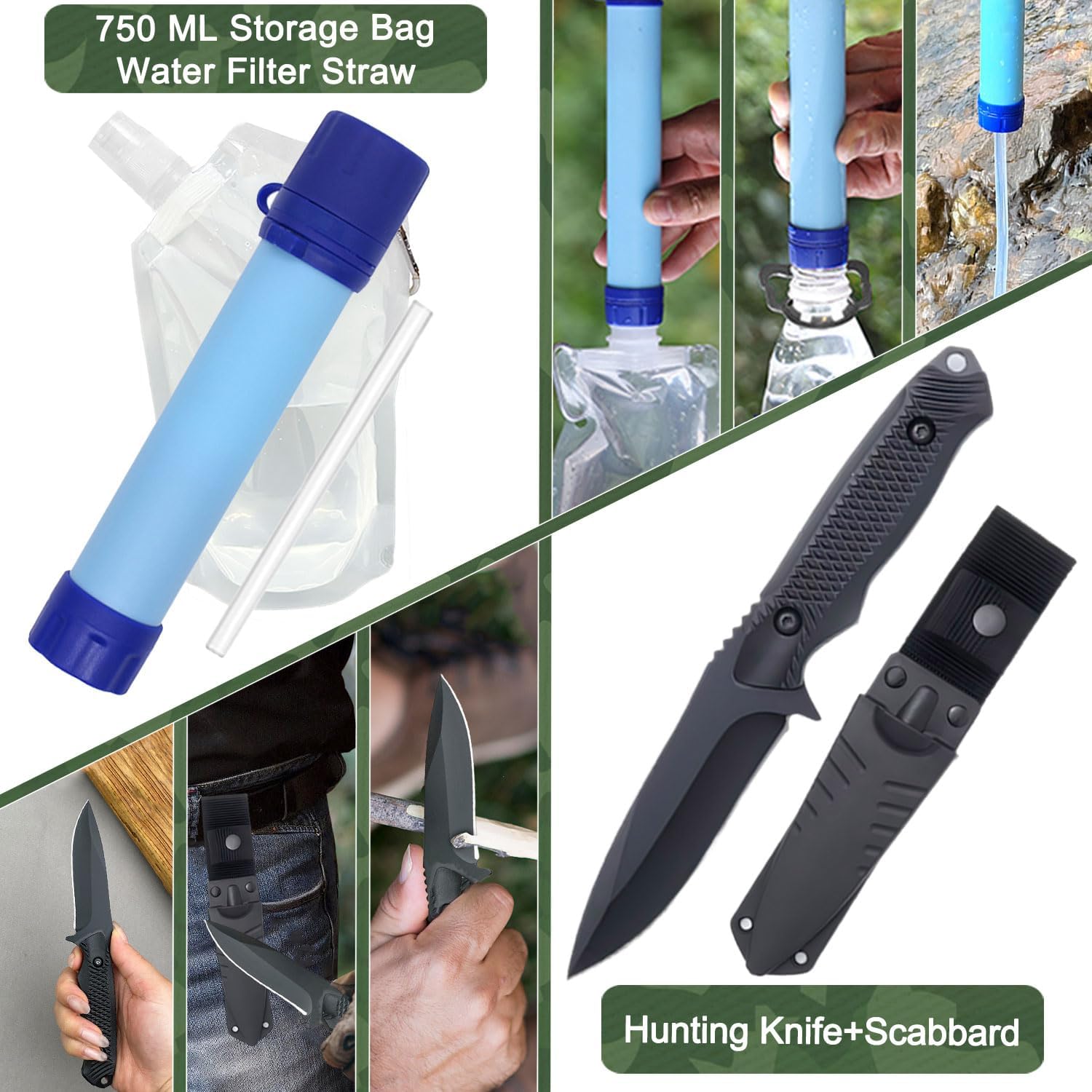 Survival Kit 22 in 1, Outdoor-Notfallset, Outdoor-Survival-Ausrüstung mit Wasserfilter, Outdoor, Wasserbeutel für Outdoor-Camping, Abenteuer, Wandern – Bild 3