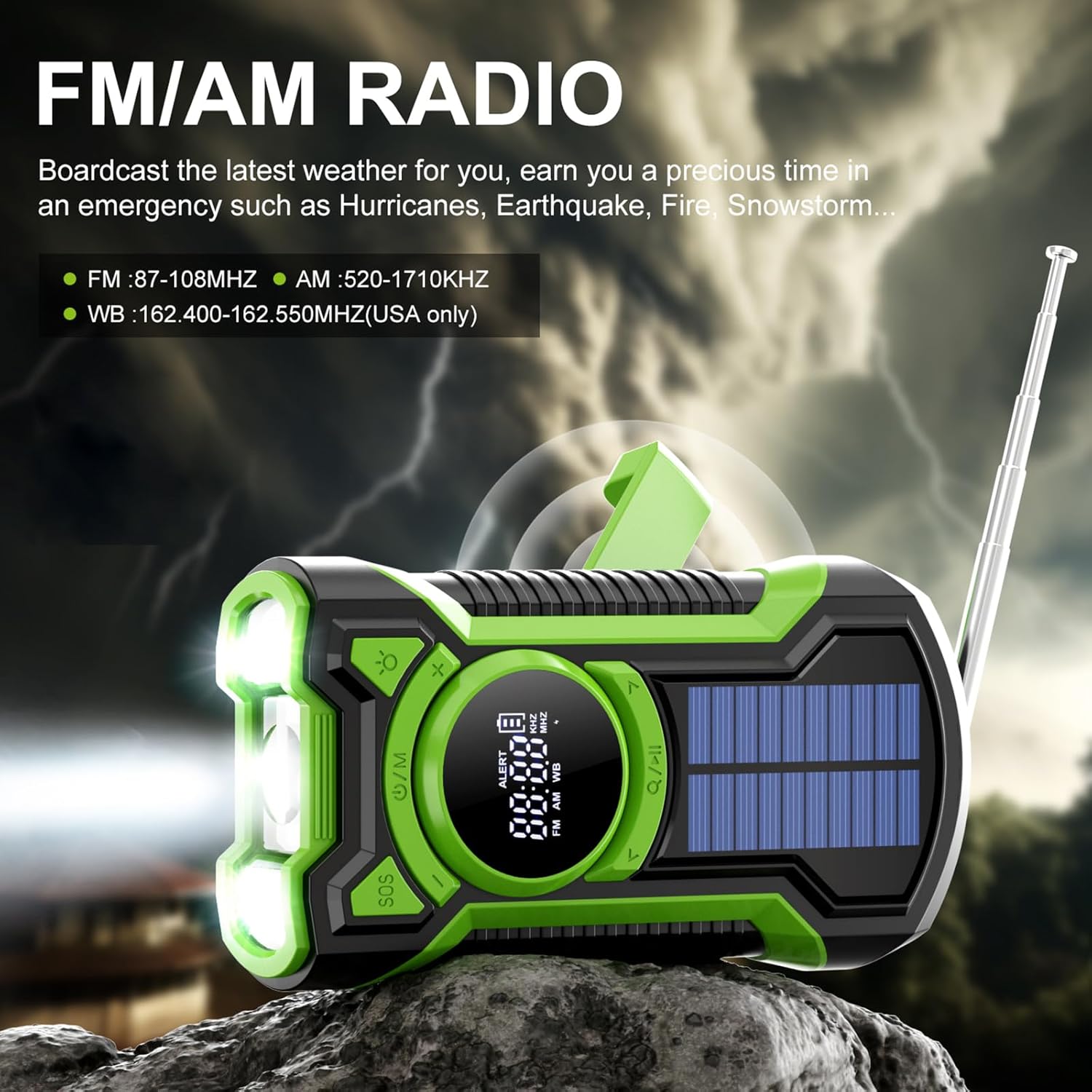 Solar-Kurbel-Notfallradio mit Handkurbel, Gemmac 5000 mAh Akku-Kurbelradio mit Bluetooth-Lautsprecher, USB-AM/FM-Radio mit Powerbank, SOS-Alarm, Taschenlampen-Notfallradio für Camping-Überleben – Bild 2