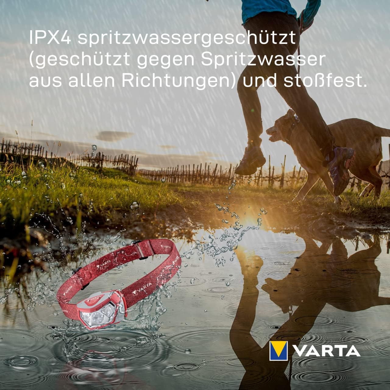 VARTA Outdoor Sports H20 Pro LED-Stirnlampe mit 3 x AAA-Batterien, 3 Leuchtmodi, spritzwassergeschützt, Dimmfunktion, mit schwenkbarem Kopf, rot – Bild 10