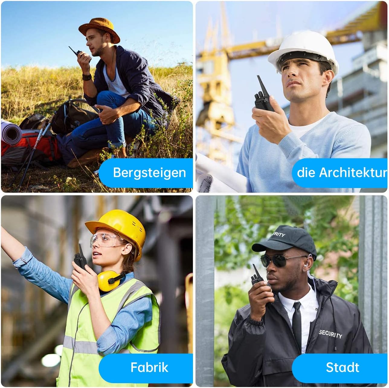 Professionelles Walkie-Talkie für Erwachsene mit großer Reichweite, wiederaufladbarem Akku, 16-Kanal-Funkgerät, USB-Ladegerät und Ohrhörer mit VOX (schwarz, 1 Paar) – Bild 9