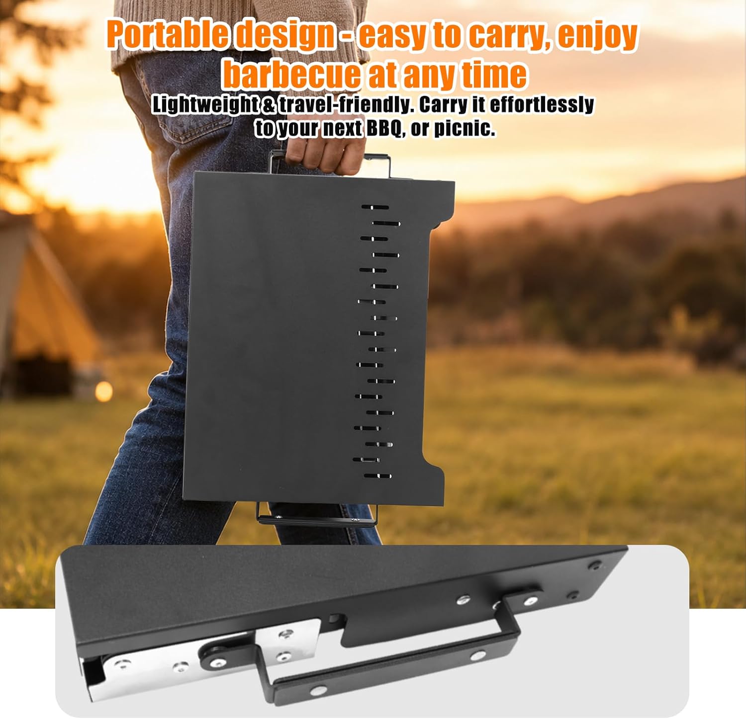 GFTIME Klappgrill mit Tasche, Holzkohlegrill, Tischgrill für Grillen im Freien, tragbarer faltbarer Grill aus Edelstahl mit Tragetasche für Camping, Picknick, Kochen im Garten und Terrasse – Bild 3