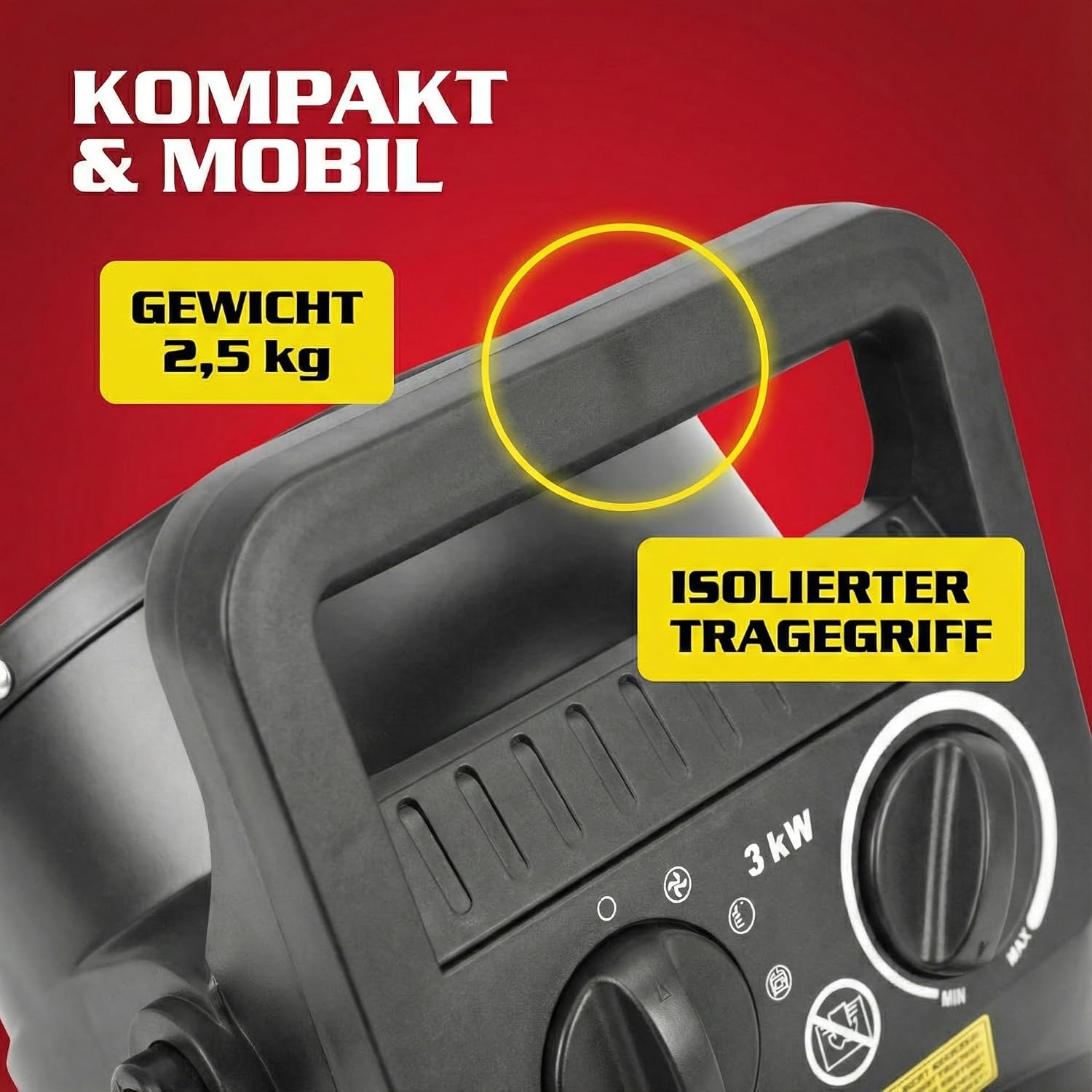 HECHT Keramikheizung – Tragbare Heizung mit 2000 W oder 3000 W – Thermostat – Überhitzungsschutz – Allergikerfreundlich – Leise – Elektrischer Heizkörper für z. B. Wohnzimmer, Badezimmer, Büro. – Bild 7