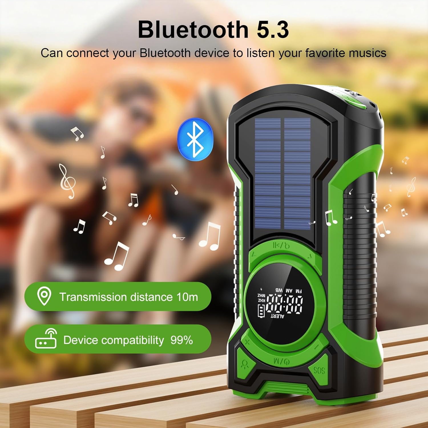 Solar-Kurbel-Notfallradio mit Handkurbel, Gemmac 5000 mAh Akku-Kurbelradio mit Bluetooth-Lautsprecher, USB-AM/FM-Radio mit Powerbank, SOS-Alarm, Taschenlampen-Notfallradio für Camping-Überleben – Bild 5
