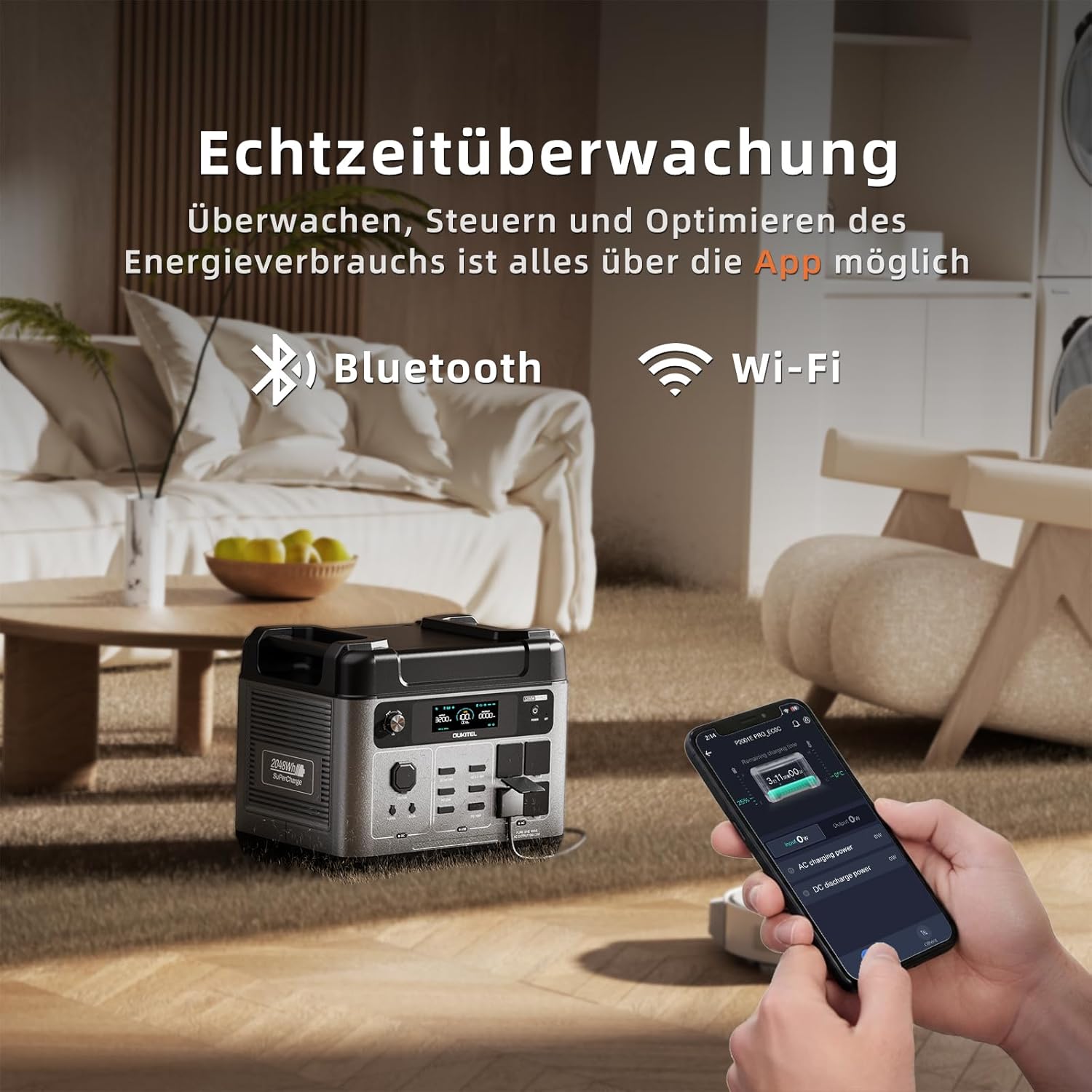 OUKITEL P2001E Pro Tragbares Kraftwerk 3200 W, Solargenerator 2048 Wh LiFePO4-Akku, 1 Stunde Schnellladung, 13 Anschlüsse, mobile App-Stromversorgung für Outdoor, Camping, Wohnmobil – Bild 5