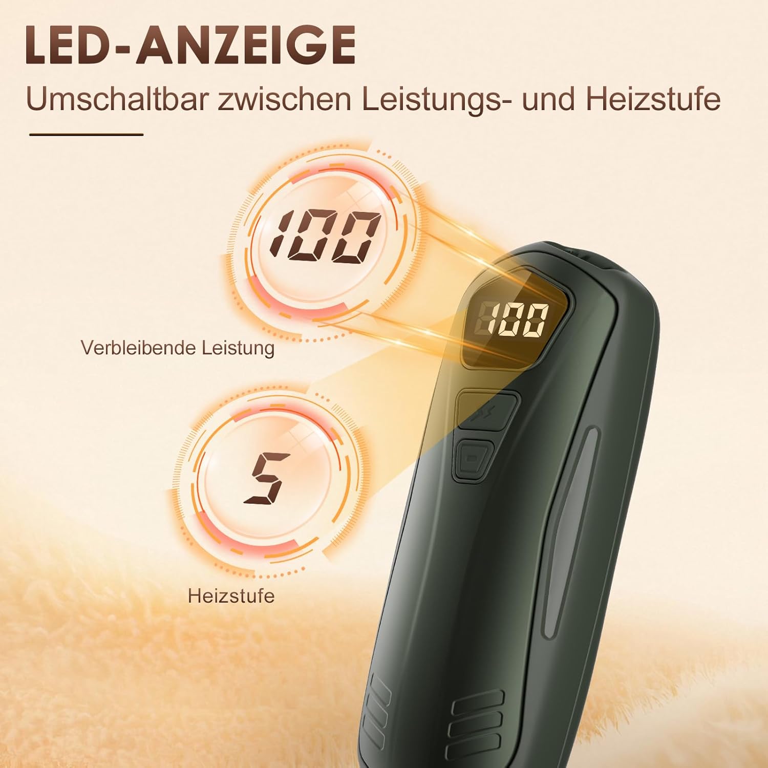 Elektrische Handwärmer, 2er-Set, Taschenwärmer, wiederverwendbar, mit 6000 mAh, 5 Heizmodi, tragbare USB-Handwärmer, wiederaufladbar, Handwärmer, Outdoor-Camping-Heizungsgeschenk für Damen und Herren – Bild 5