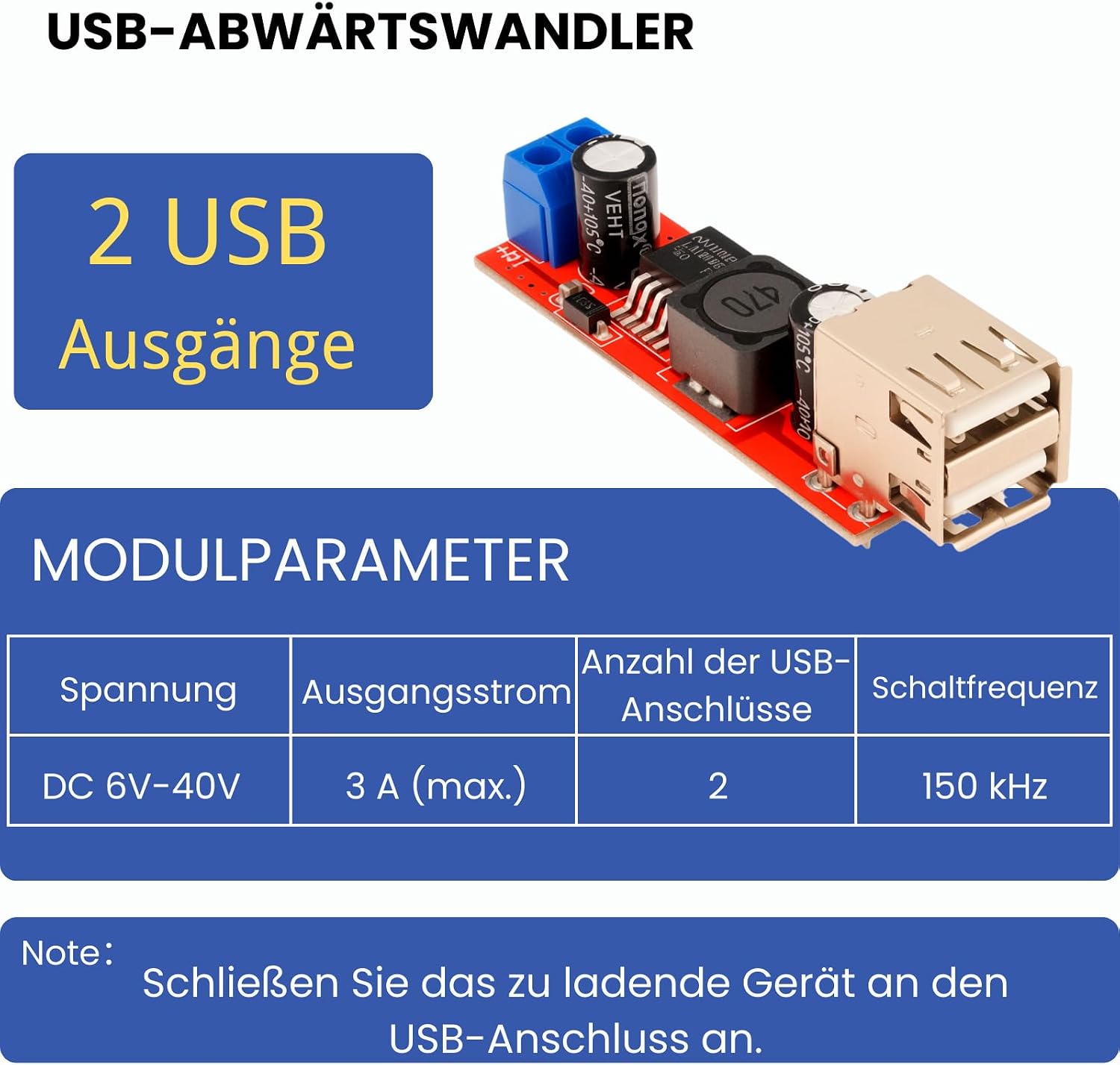 Doppelter USB-DC-DC-Abwärtswandler, 6 V–40 V auf 5 V, 3 A, Buck-Spannungswandler, Ladestromversorgungsmodul (3 Stück) – Bild 8