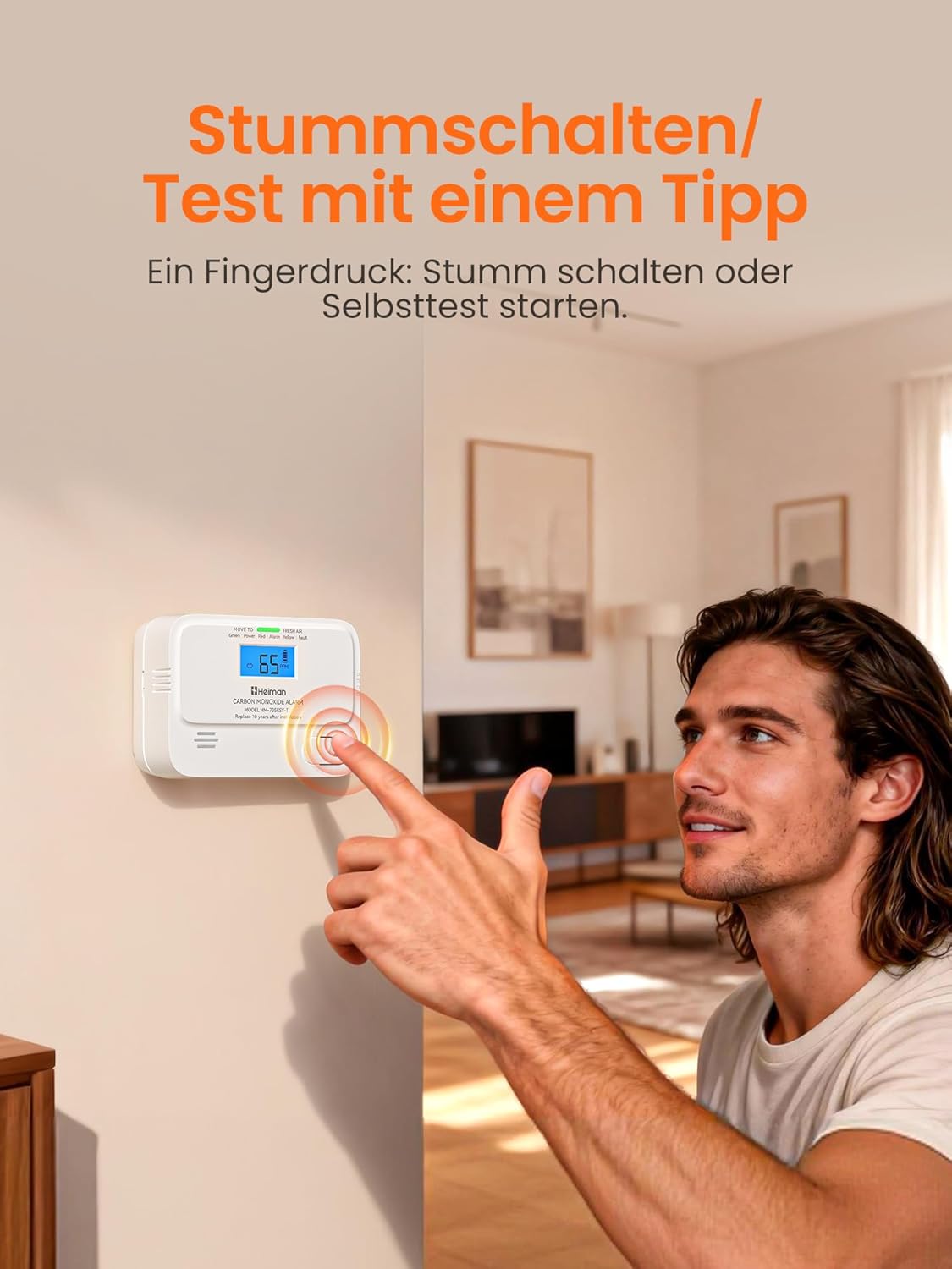 Heiman Kohlenmonoxidmelder, 10 Jahre Batterielebensdauer, CO-Melder für Zuhause mit digitalem LCD-Display, CO-Alarm, BSI-geprüft, EN 50291-Standard – Bild 7