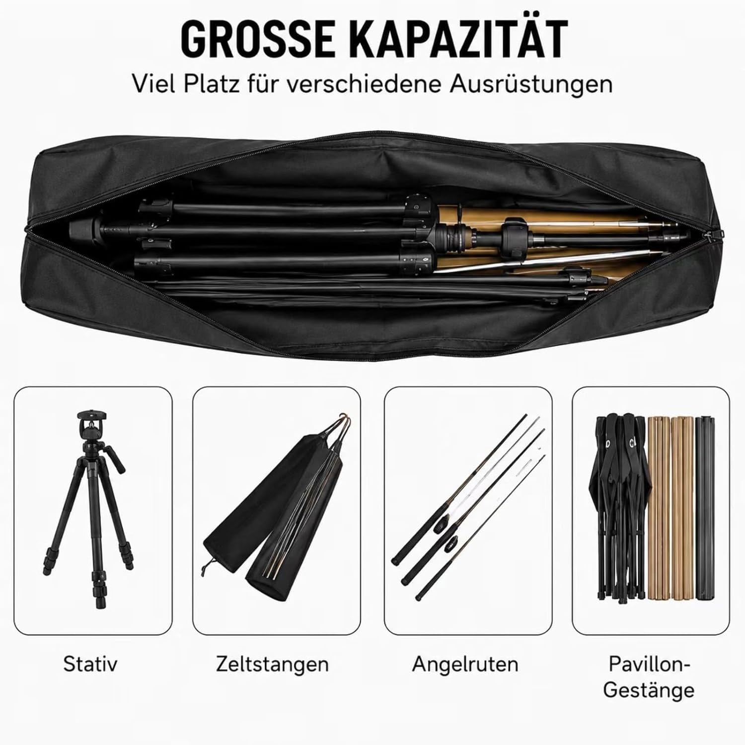 Stativtasche 150cm, Tragbare Zeltstangentasche Camping Aufbewahrungstasche für Wohnwagen, Markisenrahmen Lichtständer Trage-Tasche,Tragbare Zeltstangentasche, Gestängetasche Tragetasche Stativtasche – Bild 4