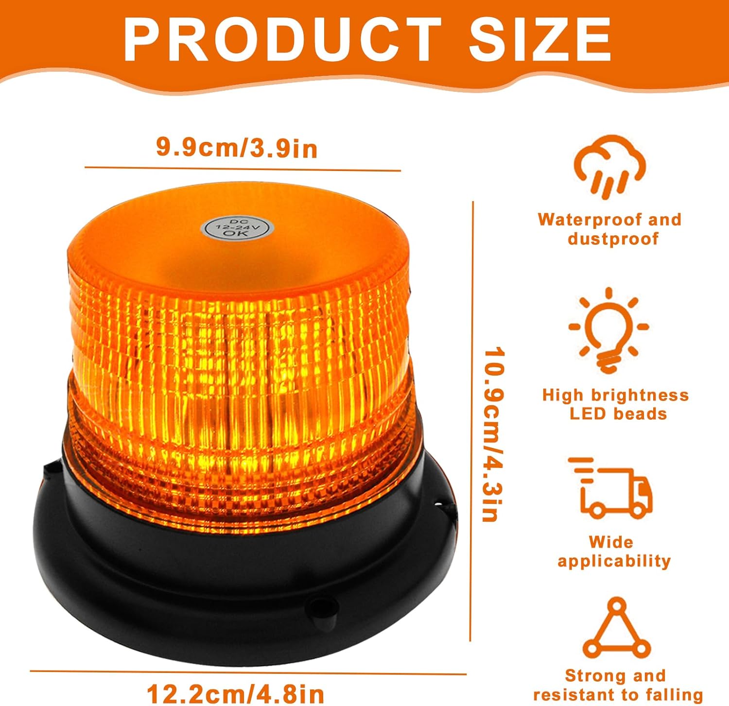 40 LEDs Rundumleuchte, 12V 24V Gelbes Warnlicht LED Magnetisch, 360° Blinklicht Stroboskop mit Magnetisch, Warnlicht mit Magnetsockel, Notfallblinklampe Magnetisches gelbes Licht für Auto, LKW, Traktor, Golfwagen SUV – Bild 2