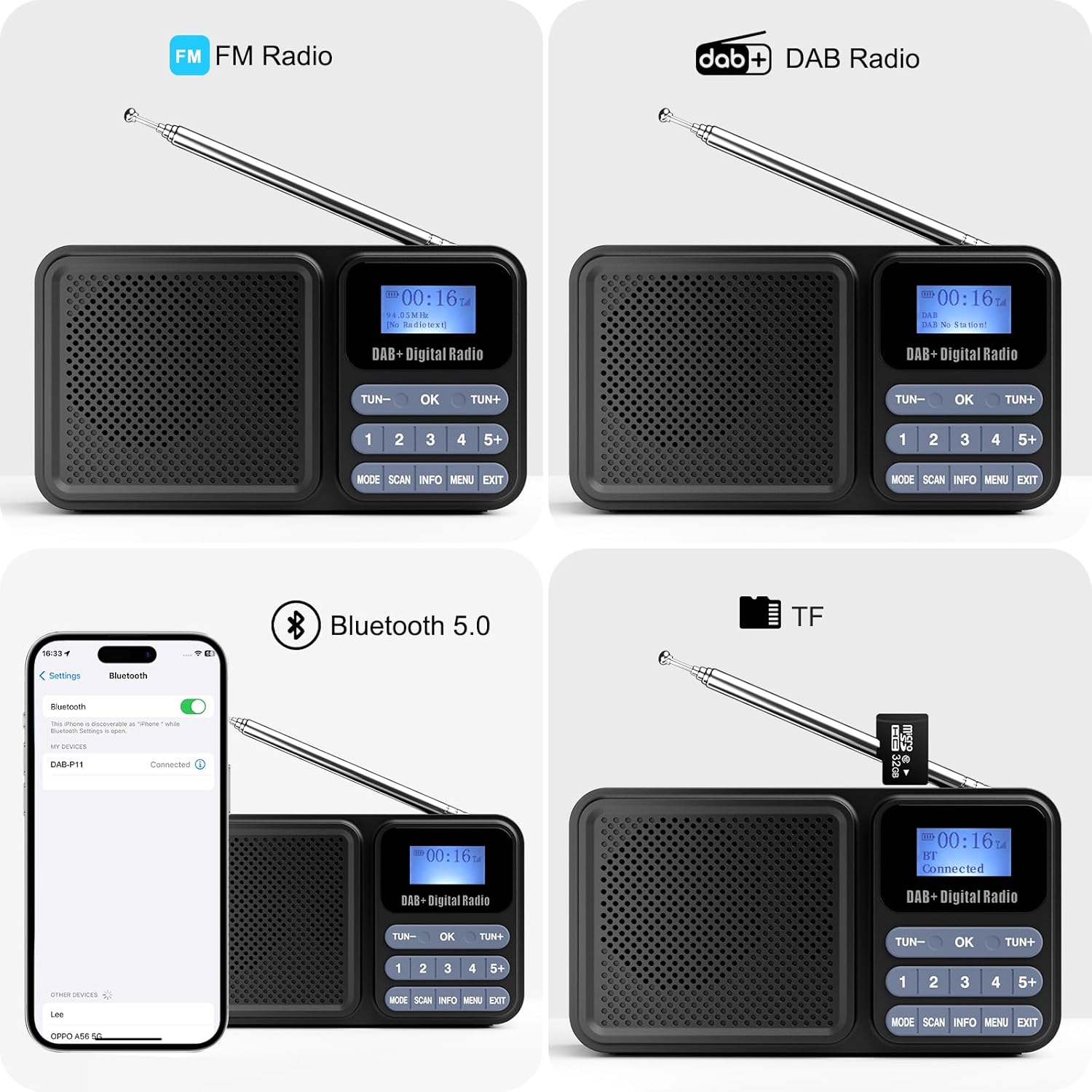 Gallypek Tragbares DAB-Radio, DAB Plus UKW-Radio mit Bluetooth 5.0 und 80 Voreinstellungen, Küchenradio mit Kabel- oder 2200-mAh-Batteriebetrieb, unterstützt Solar- und USB-Aufladung, USB-Flash-Laufwerk/TF/AUX-Verbindung – Bild 7