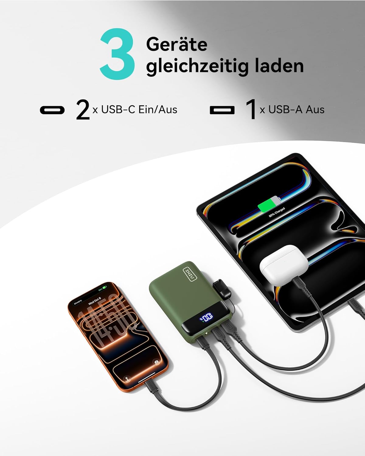 INIU Ultra kleine 20000 mAh Powerbank, 22,5 W Schnelllade-Powerbank mit abnehmbarem USB-C-Kabel, flugtauglich & reiseunverzichtbar, externe Handy-Akkus für Camping, Outdoor-Aktivitäten, Festival, Grün – Bild 6