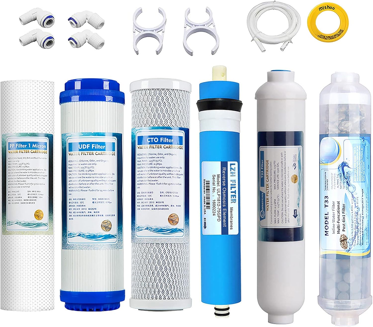 10 Zoll RO Ersatzfilterset Naturewater Filter für 6-stufige Umkehrosmoseanlagen (1-6 Stufe)