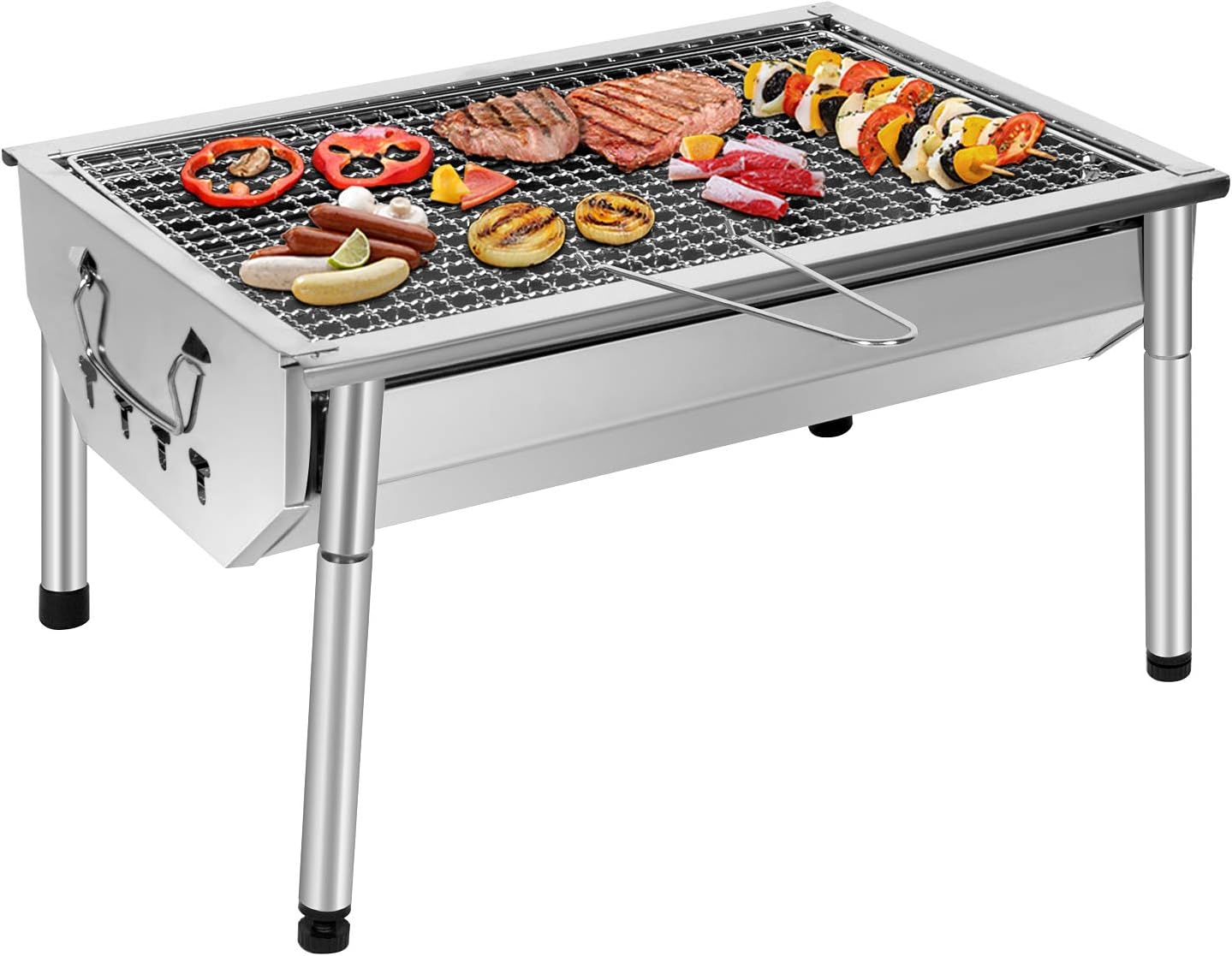 Holzkohlegrill aus Edelstahl, zusammenklappbare Outdoor-BBQ-Grills, tragbarer Campinggrill – drei Größen