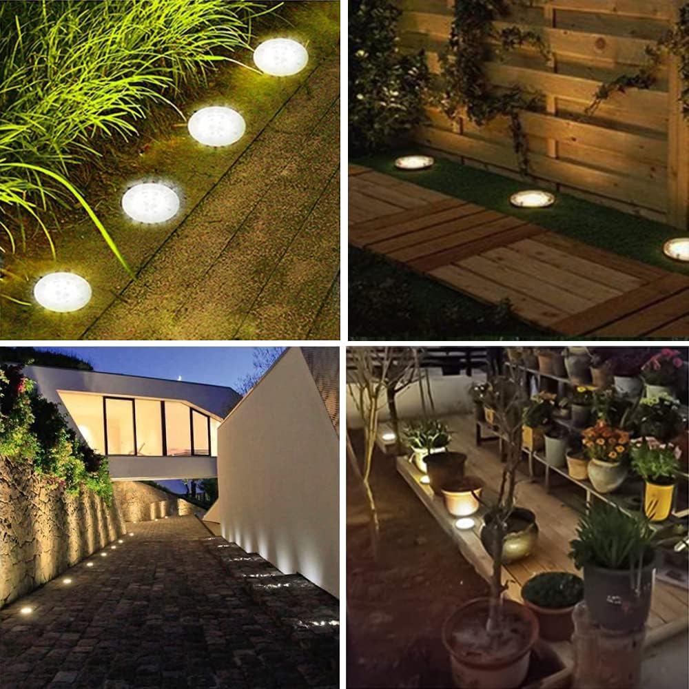 Bowfar Solar-Bodenleuchten für den Außenbereich, 12 LEDs, warmweiße Solarleuchten für den Außenbereich, 800 mAh IP65 wasserdichte Solarleuchten, Solar-Gartenleuchten für Rasen, Gehweg, Terrasse, Terrassengarten, 12 Stück – Bild 5