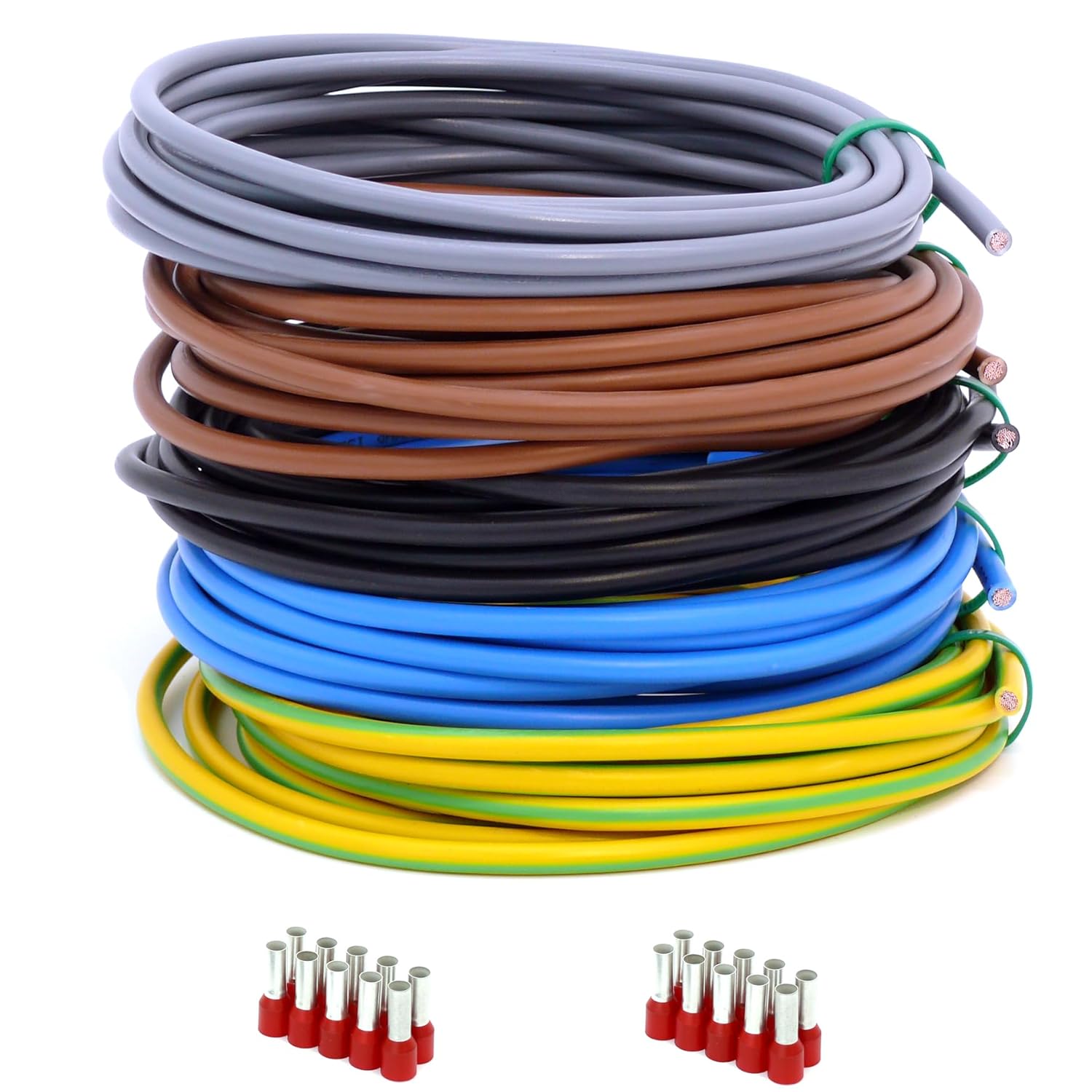 Event Cable & More Set Verkabelungsset 5 x 1 m (Schwarz, Grau, Braun, Blau, Grün/Gelb) Flexibles Adernkabel H07V-K 10 mm² inkl. Aderendhülsen 10 mm² für Zählerschrankverteilung (Set 5 x 1 Meter & 20 AEH) – Bild 5